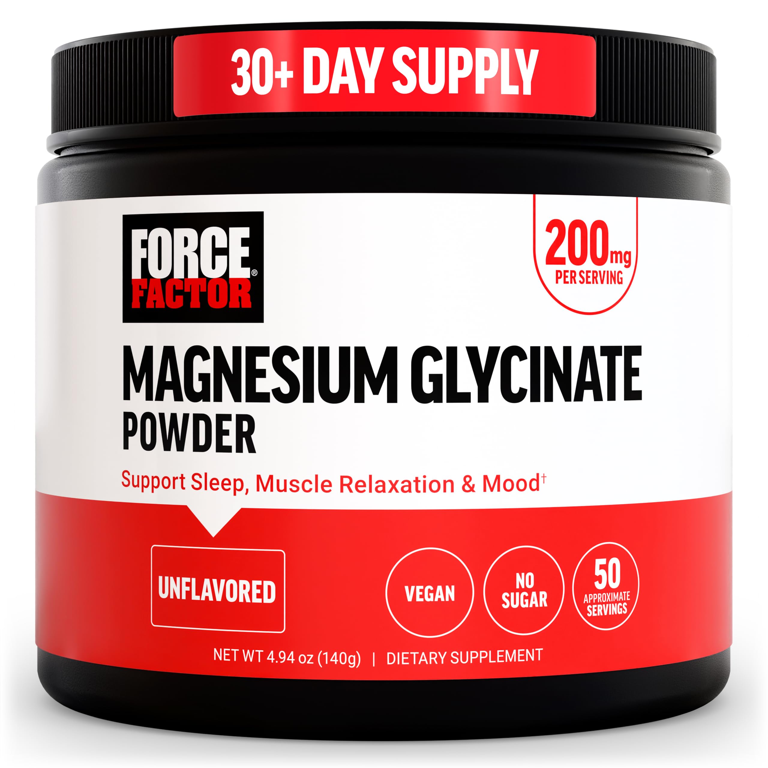 Force Factor Magnesium Glycinate 200mg Unflavored 4.94 Ounce (Pack of 1)