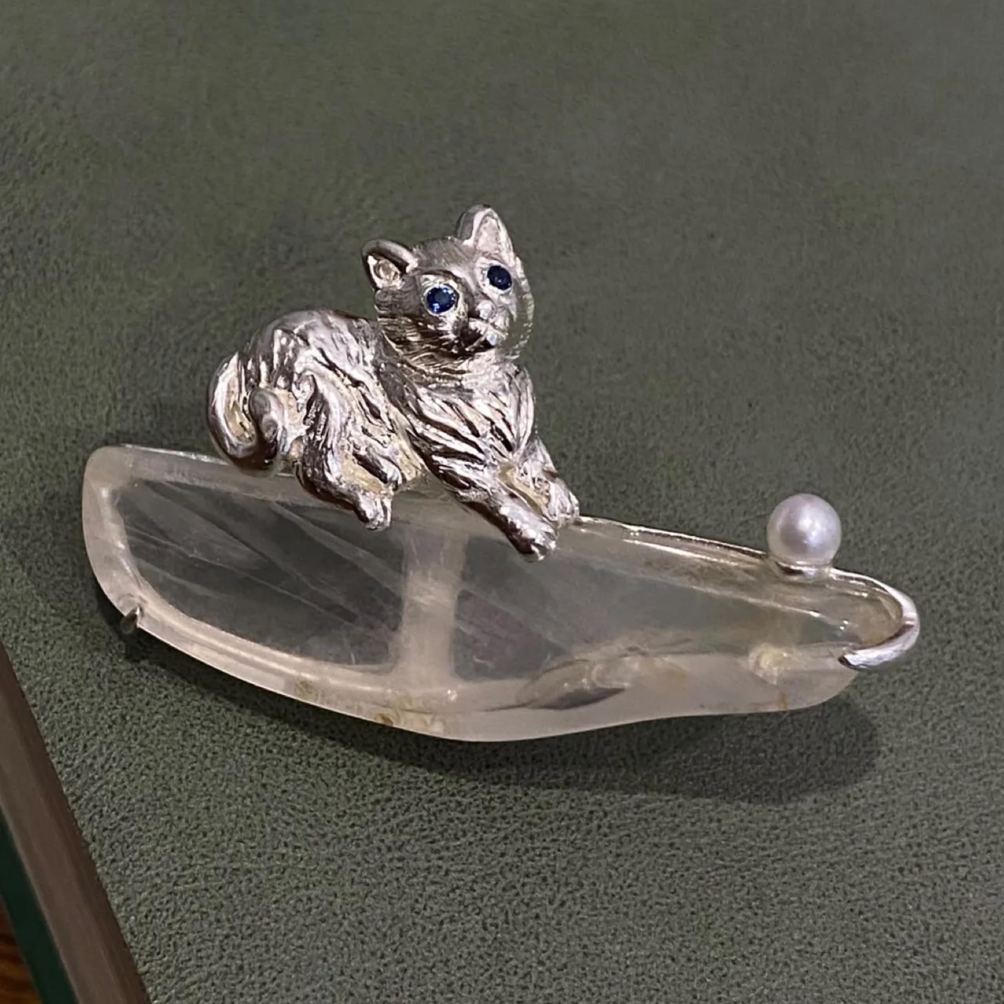 925 Silber Katzen Anhänger & Brosche, Handgefertigt, Edelstein Schmuck für Schutz & Harmonie, Geschenkidee Unisex