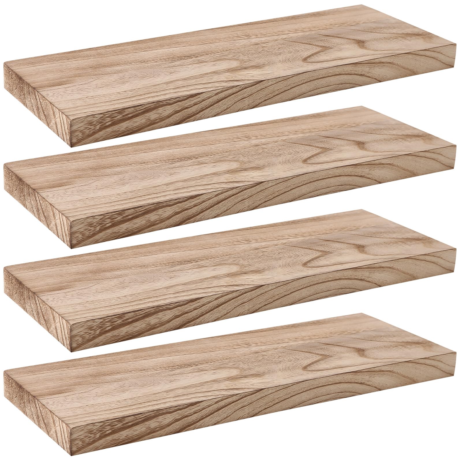 Zhufas 4 Piezas Estanteria Pared, Estante de Pared de Madera de 40 cm, Estante Colgante Paulownia, Estante Flotante, Apto para Salón, Cocina, Baño (Marrón Claro)