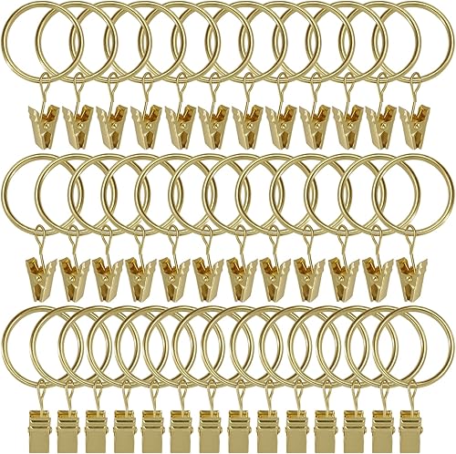 Miniatura 52 de Paquete de 40 anillos de cortina de bronce con clips, ganchos de cortina, ganchos de clip para colgar cortinas, lazos, sombreros, anillos de cortina