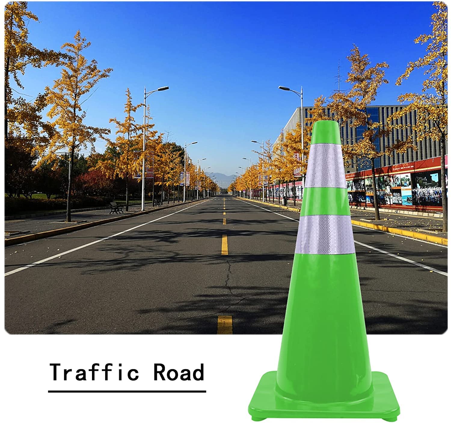 Cônes de sécurité portatifs en PVC Durable avec 2 Bandes réfléchissantes. Cônes lestés pour la signalisation routière et la Conduite (4 Paquets Verts) (2 Paquets Verts)