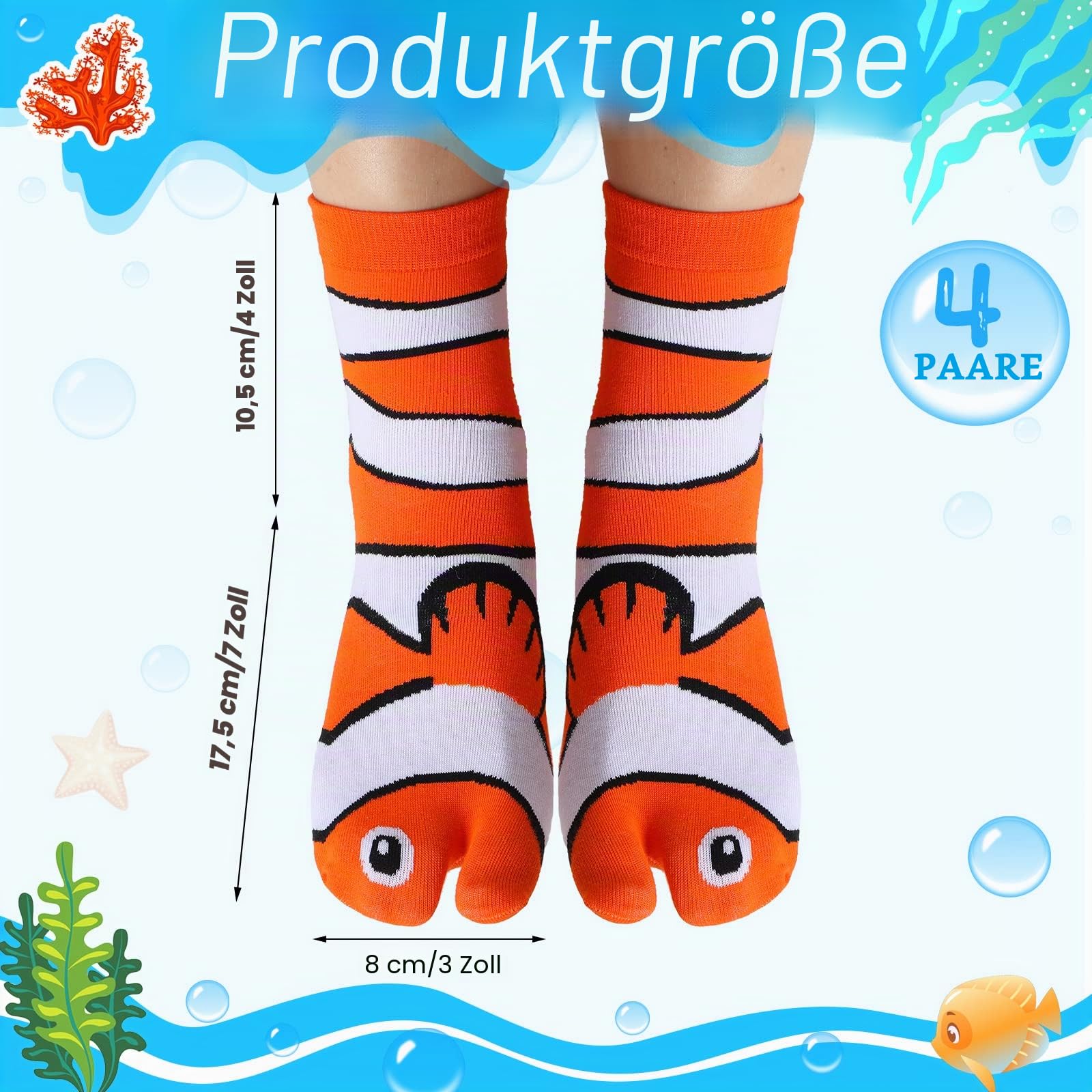 Neer Lustige Fischsocken, Tabi-Socken für Damen und Herren, weiche Baumwolle, Ozean, Meerestier, Crew-Socken für Flip-Flops, niedliches Gag-Geschenk für Geburtstage und Partys, 12 Paar