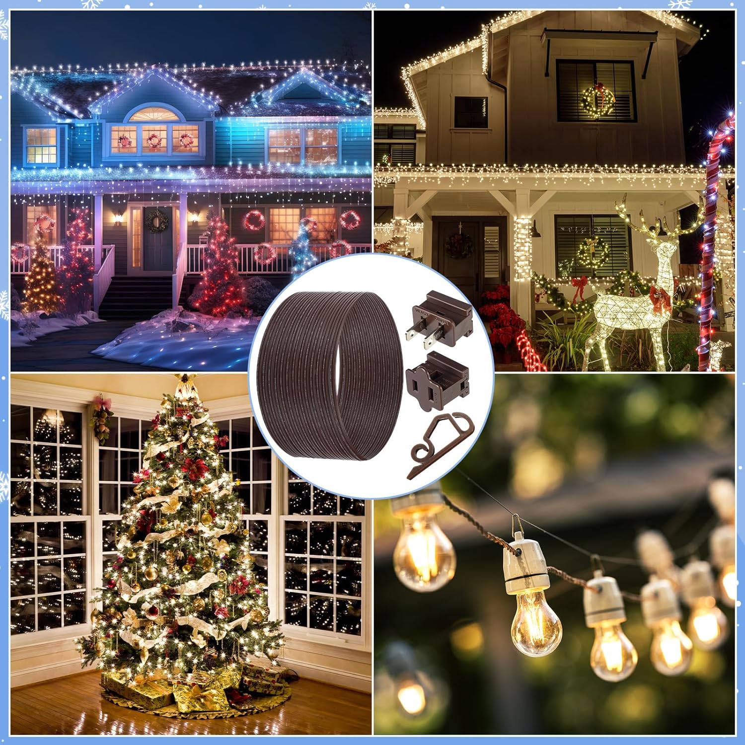 109 Pcs Christmas SPT-1 50FT 18 Gauge 2-conductor Wire and Vampire Plugs Female and Male Slip Plug and Christmas Light Clip, 18 AWG Electrical Wire for Indoor Outdoor Holiday Party Decoration