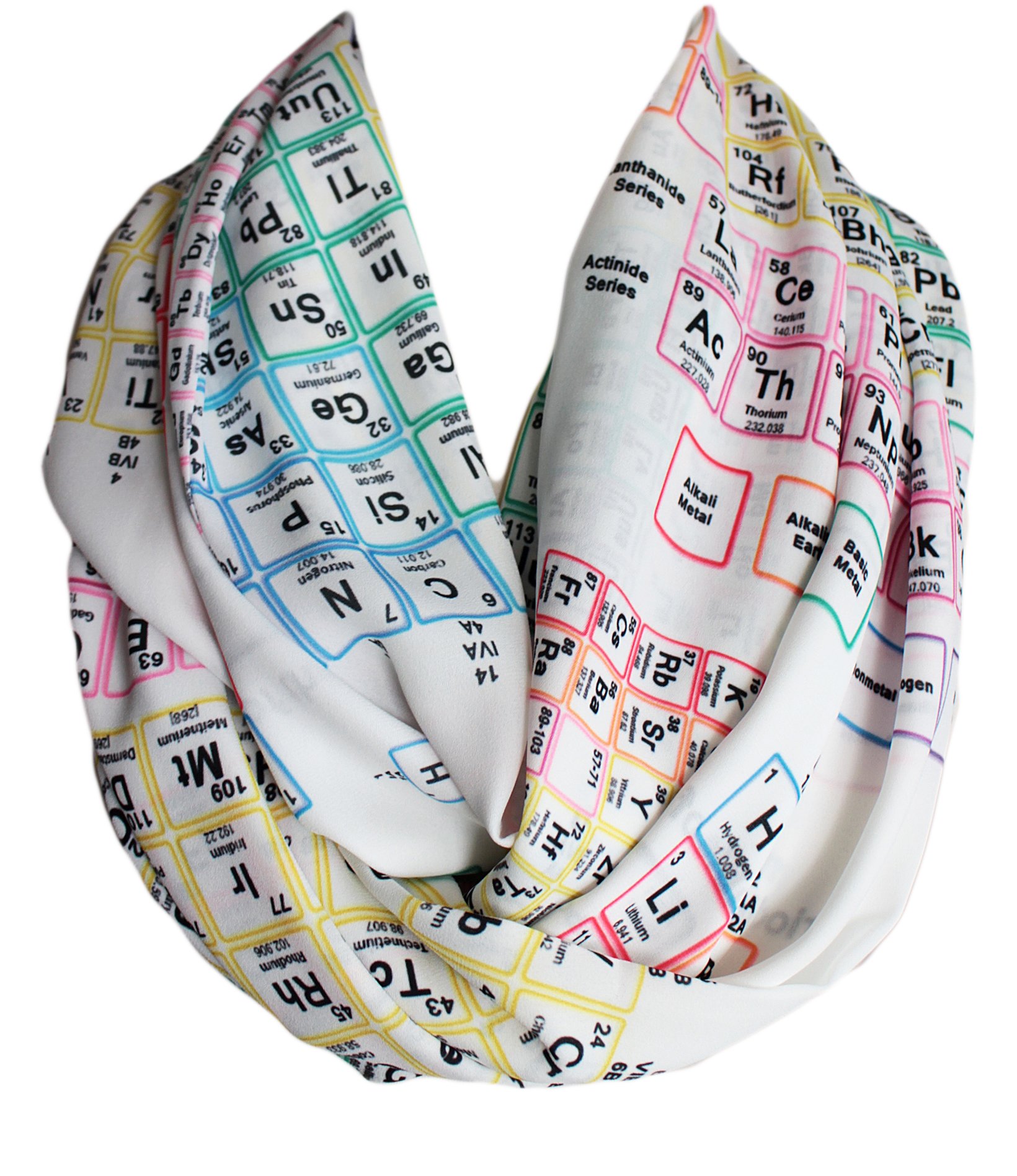 Etwoa Women's Multicoloured Etwoa's White Chemistry Periodic Table Infinity Scarf Geeky Scarf