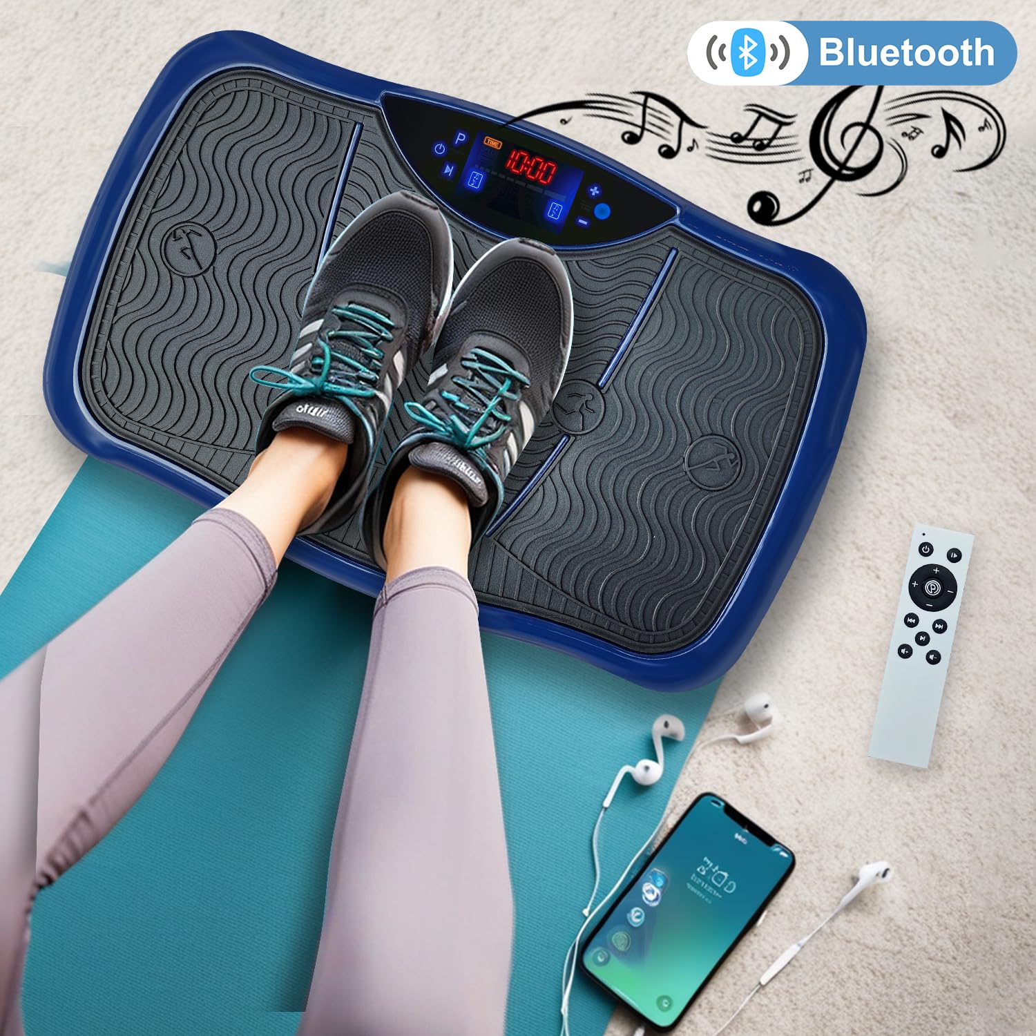 Piastra vibrante per allenamento di tutto il corpo, perdita di peso e fitness a casa con altoparlante Bluetooth, corda di resistenza, telecomando, 180 livelli, 5 programmi