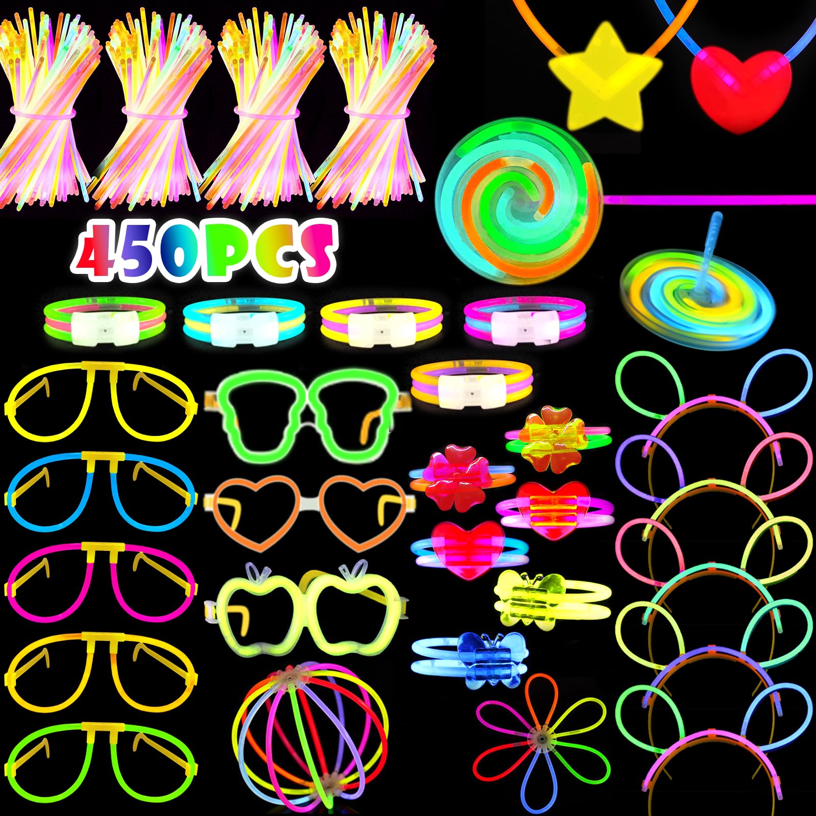 Shrubz 450 PCS Barras Luminosas Fluorescentes, Pulseras Luminosas Fluorescentes, Iluminación para Juguetes Crear Pulseras y Collares con Conectores, Decoracion Fiesta Regalo para Niños Adultos