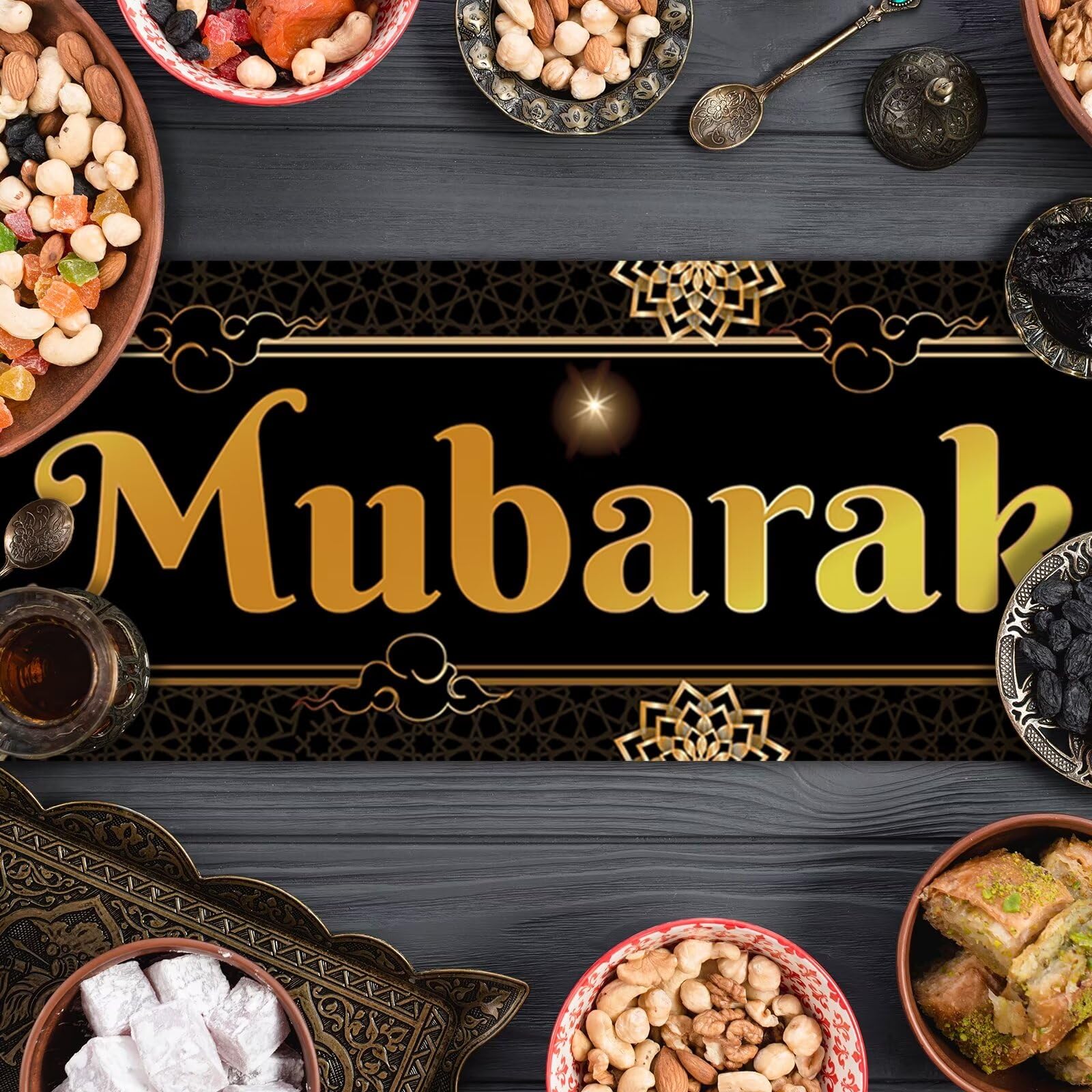 Eid Mubarak tafelloper paars en goud tafelkleed decor linnen ramadan decoraties voor thuis decoratief moslim islam tafelkleed voor Eid Mubarak feest thuis eetkamer decoratie, 170 x 30 cm