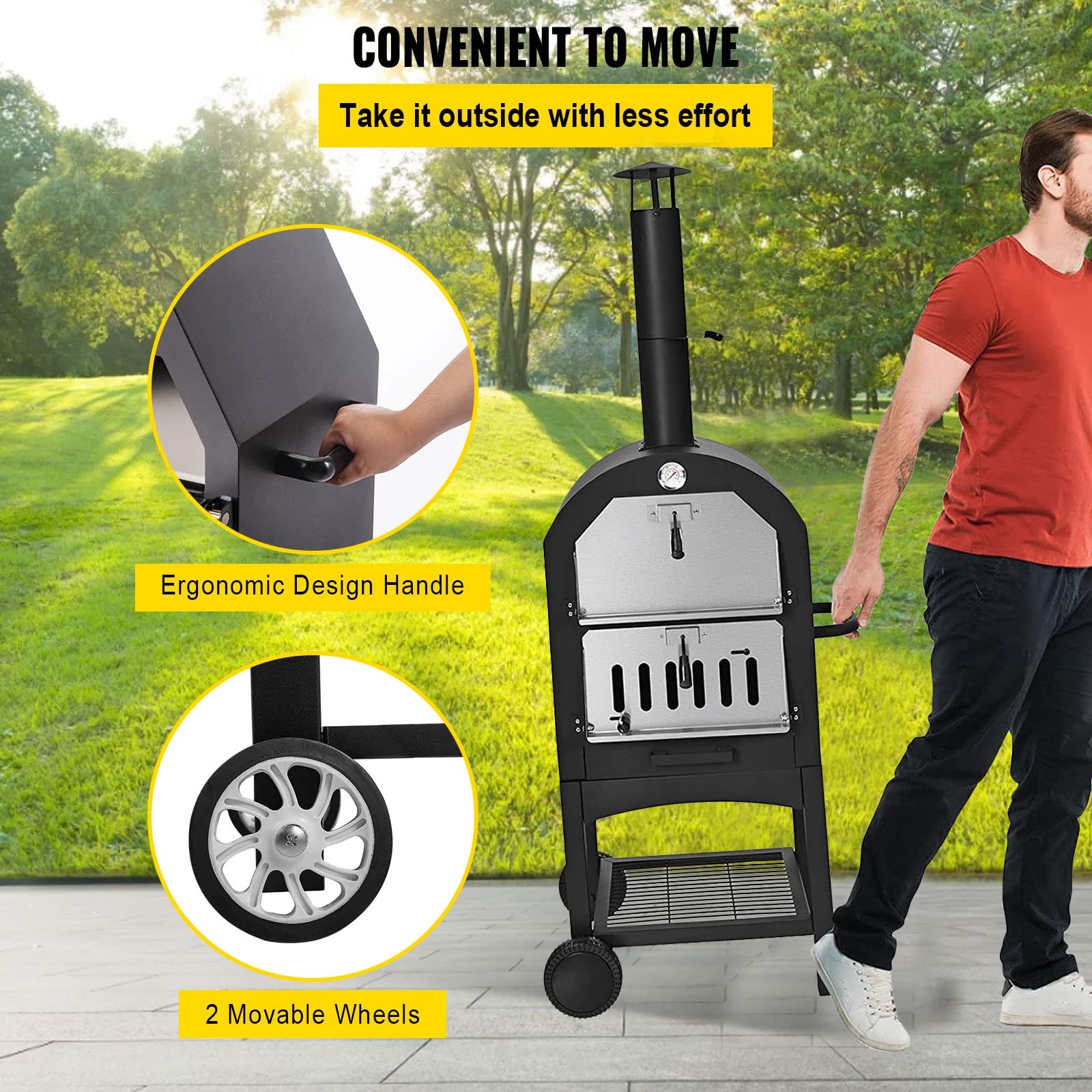 Outdoor Pizza Oven 12", Portable Wood Fire Pizza Maker with Chimney and