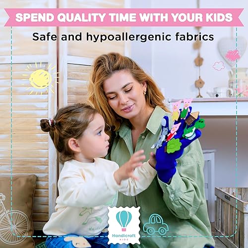 Miniatura 7 de Juego de 14 marionetas de mano para niños y adultos, guantes con detalles de fieltro, perfecto para contar historias, juegos de roles, teatro,