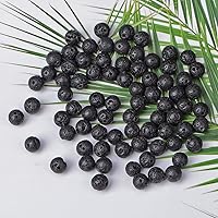Vista 3 de 100 cuentas redondas sueltas de lava negra natural de 0.315 pulgadas para fabricación de joyas con cordón elástico de cristal