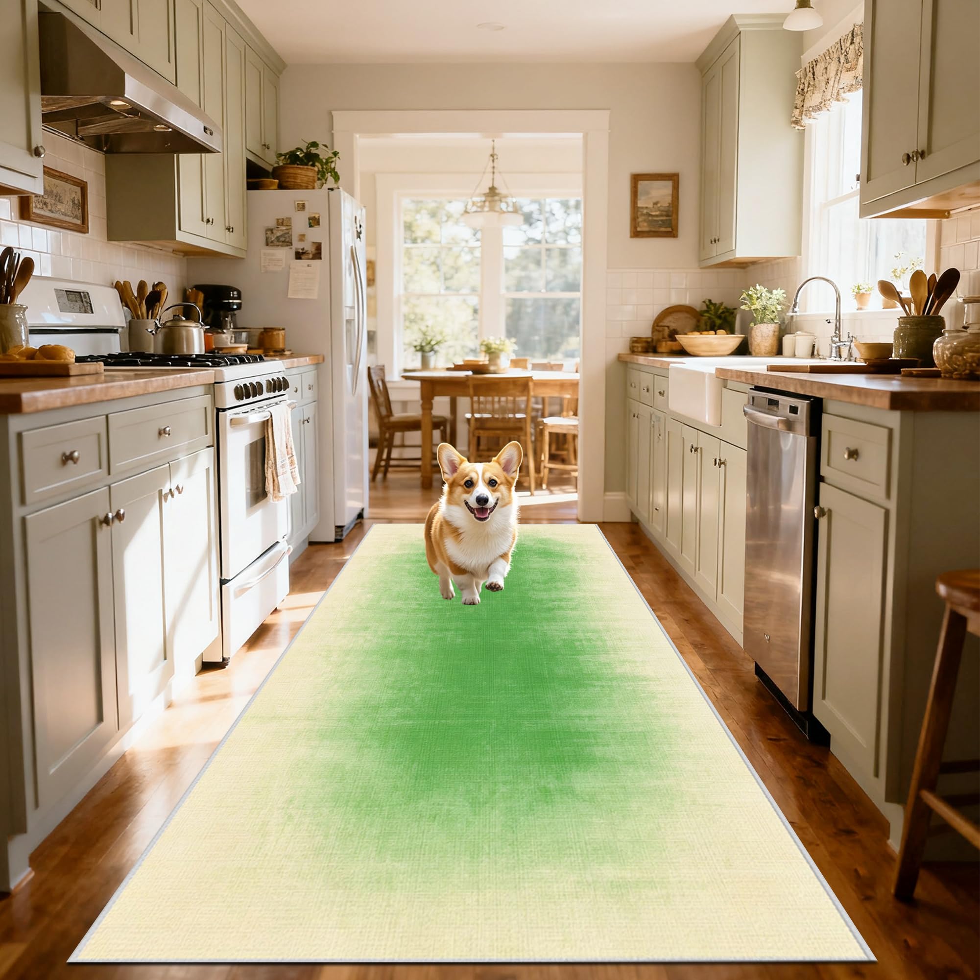 Alfombra pasillo lavable verde 70x350 anti tropiezos alfombra de cocina para suelos protegidos