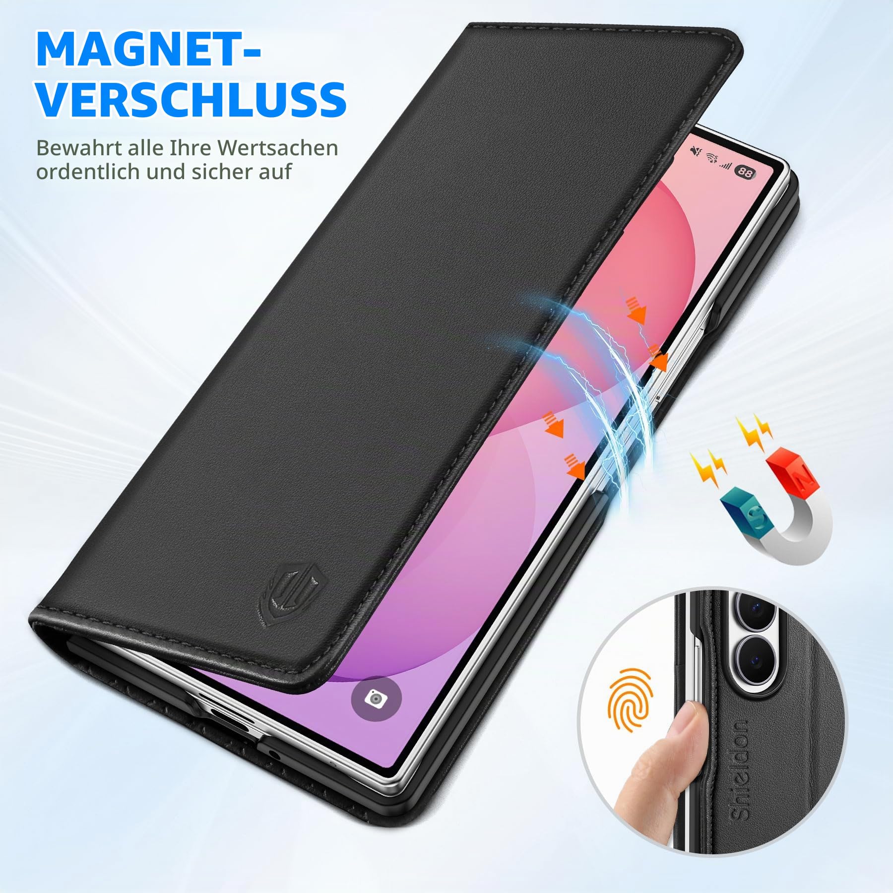 SHIELDON Echtleder Hülle für Galaxy Z Fold 8 Ultra 8,0" 2026 5G, Schwarz