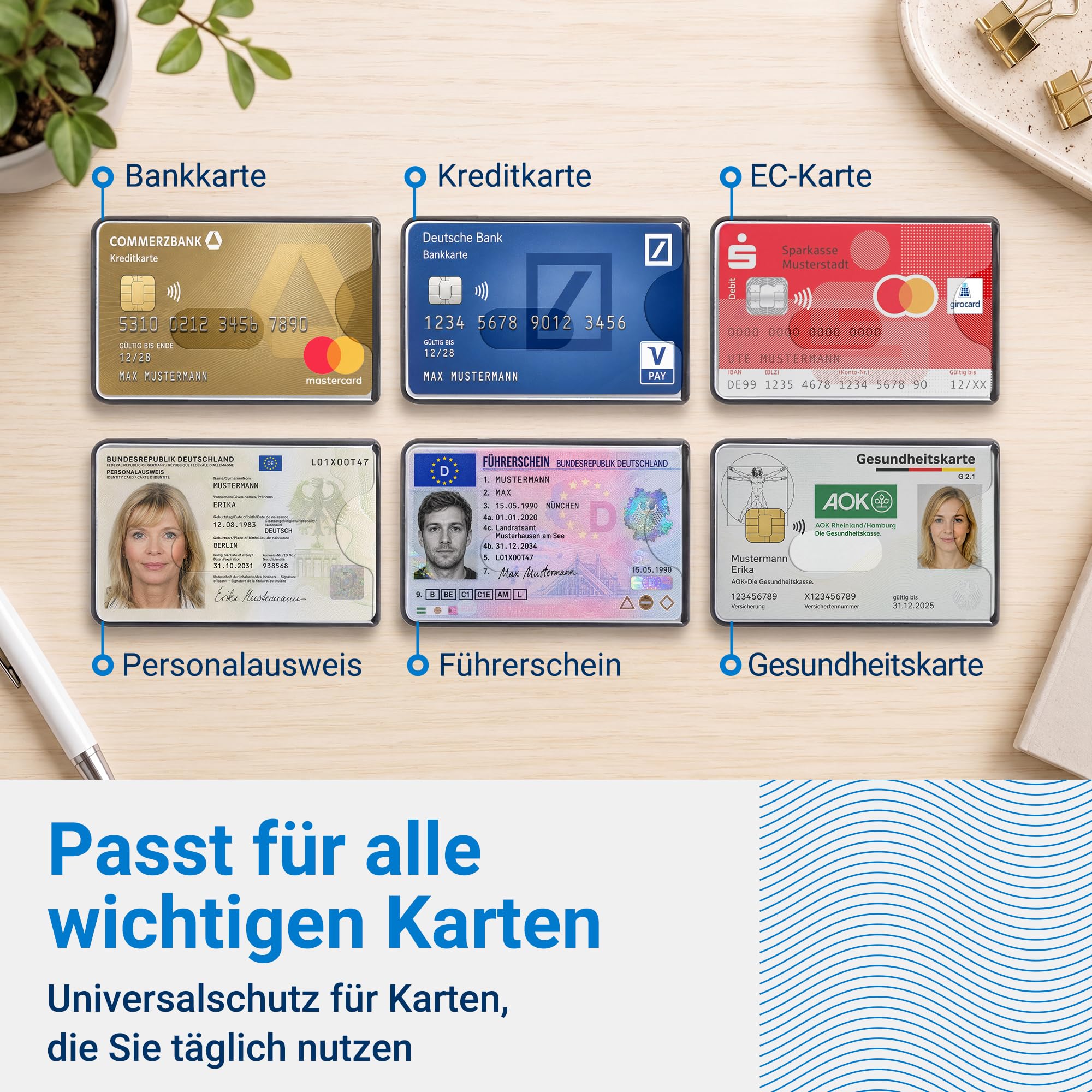 WallTrust RFID NFC Blocker Protective Cover - Pokrowiec ochronny na karty kredytowe, zestaw 3 sztuk, przezroczysta twarz, przezroczysty matowy, Jeu de 6, Klasyczny