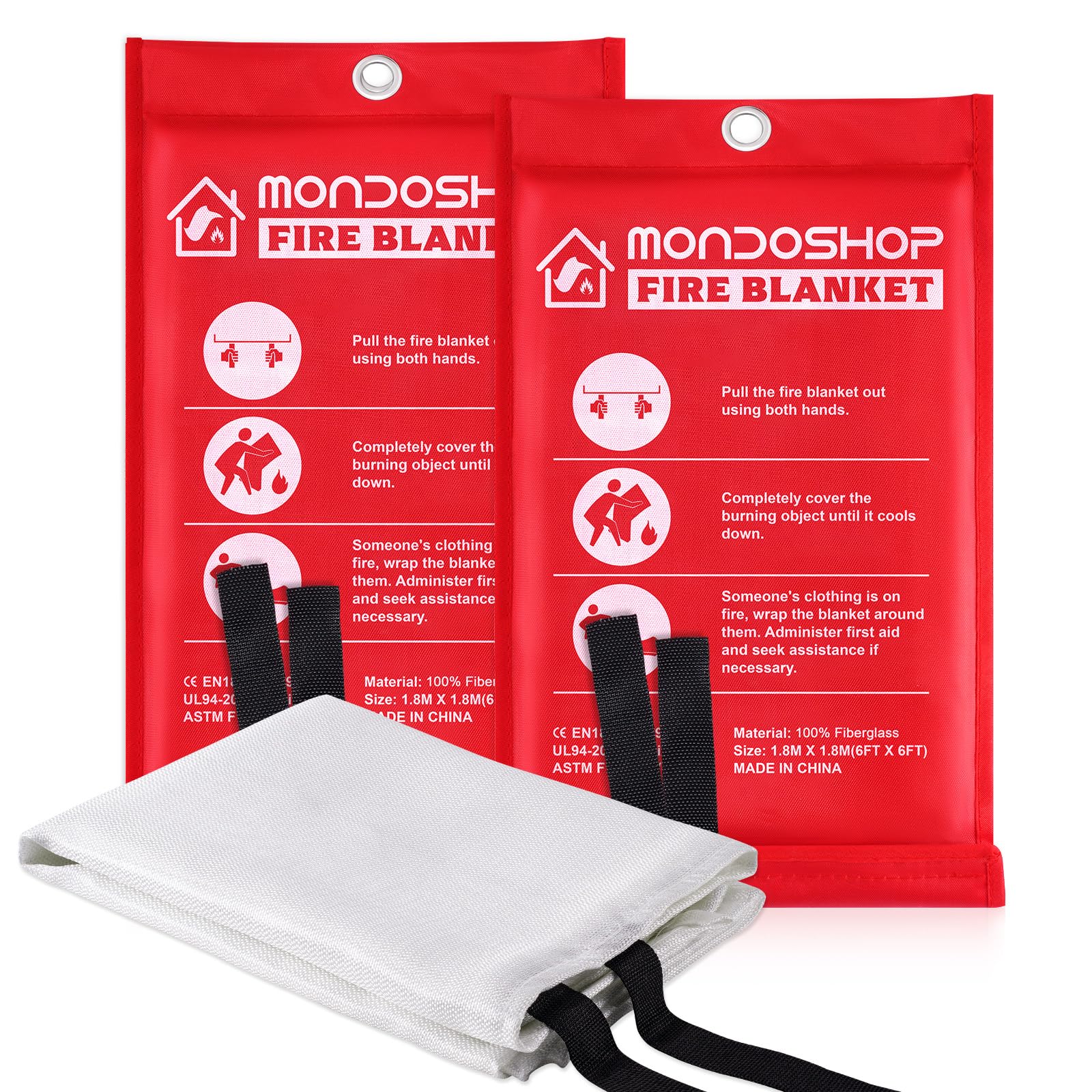 Mondoshop Emergency Fire Blanket for Kitchen &amp; Home 2 Pack, 71" x 71"