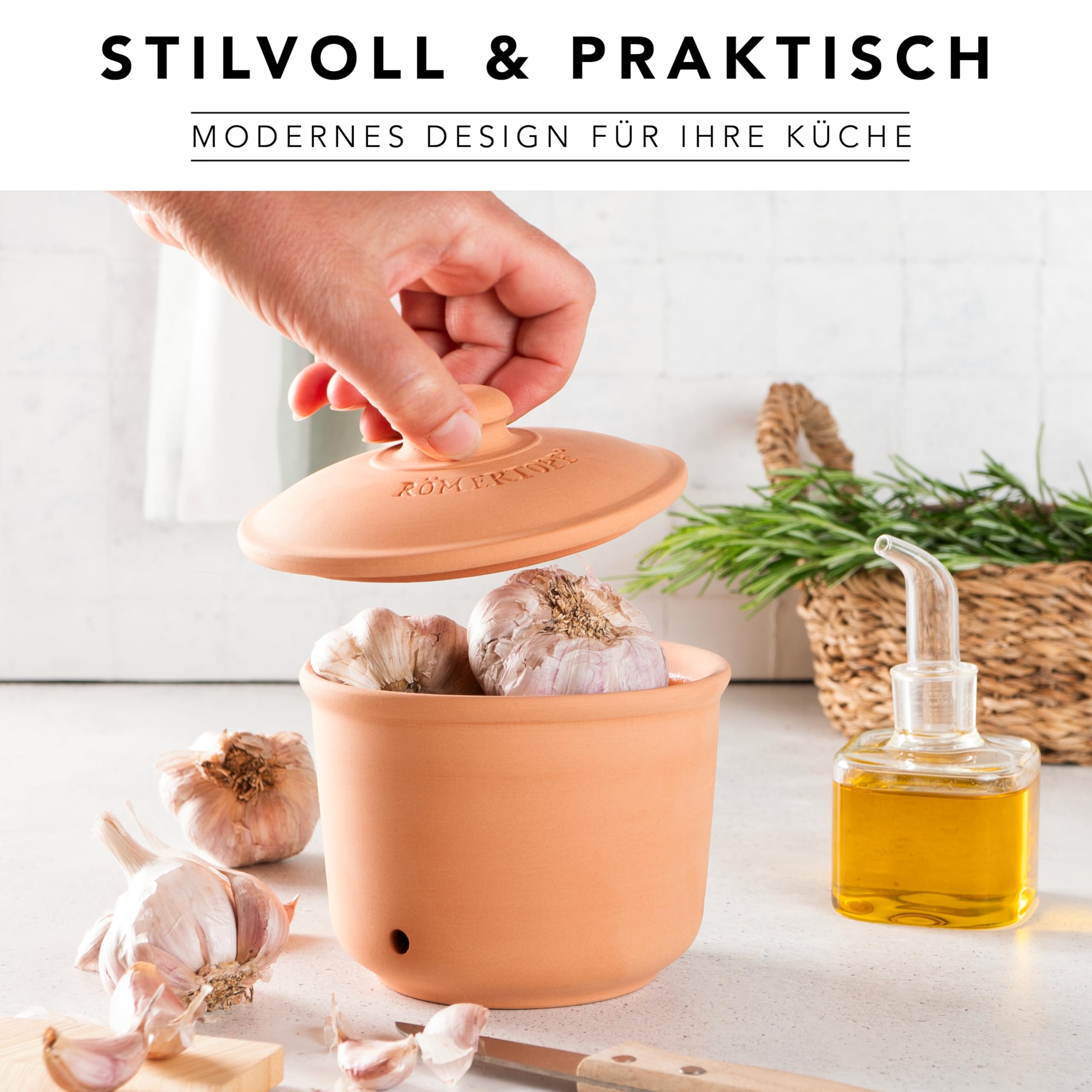 Römertopf garnek do czosnku z naturalnej ceramiki Ø 12,5 cm terakota
