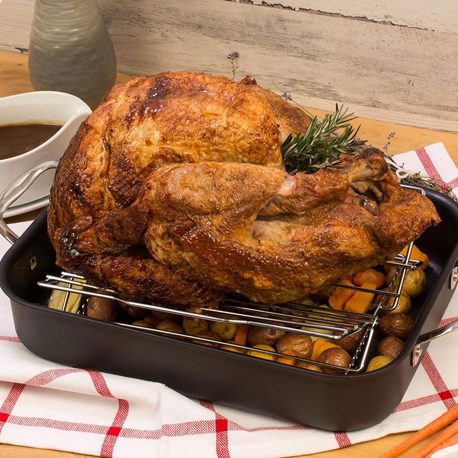 Tomotato Adjustable Roasting Rack, Thickened Non Stick Carbon Steel Turkey Rack for Kitchen Oven Grill, V Shaped Baking Rack for Chicken Ribs Fish