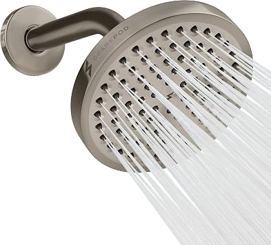SparkPod 6" Rain Shower Head With 6" Shower Arm - High Pressure Rainfall Experience - No Hassle Tool-less 1-Min Installation - Enjoy Energy Saving Longer Hot Showers - Gain Space & Style - Durability