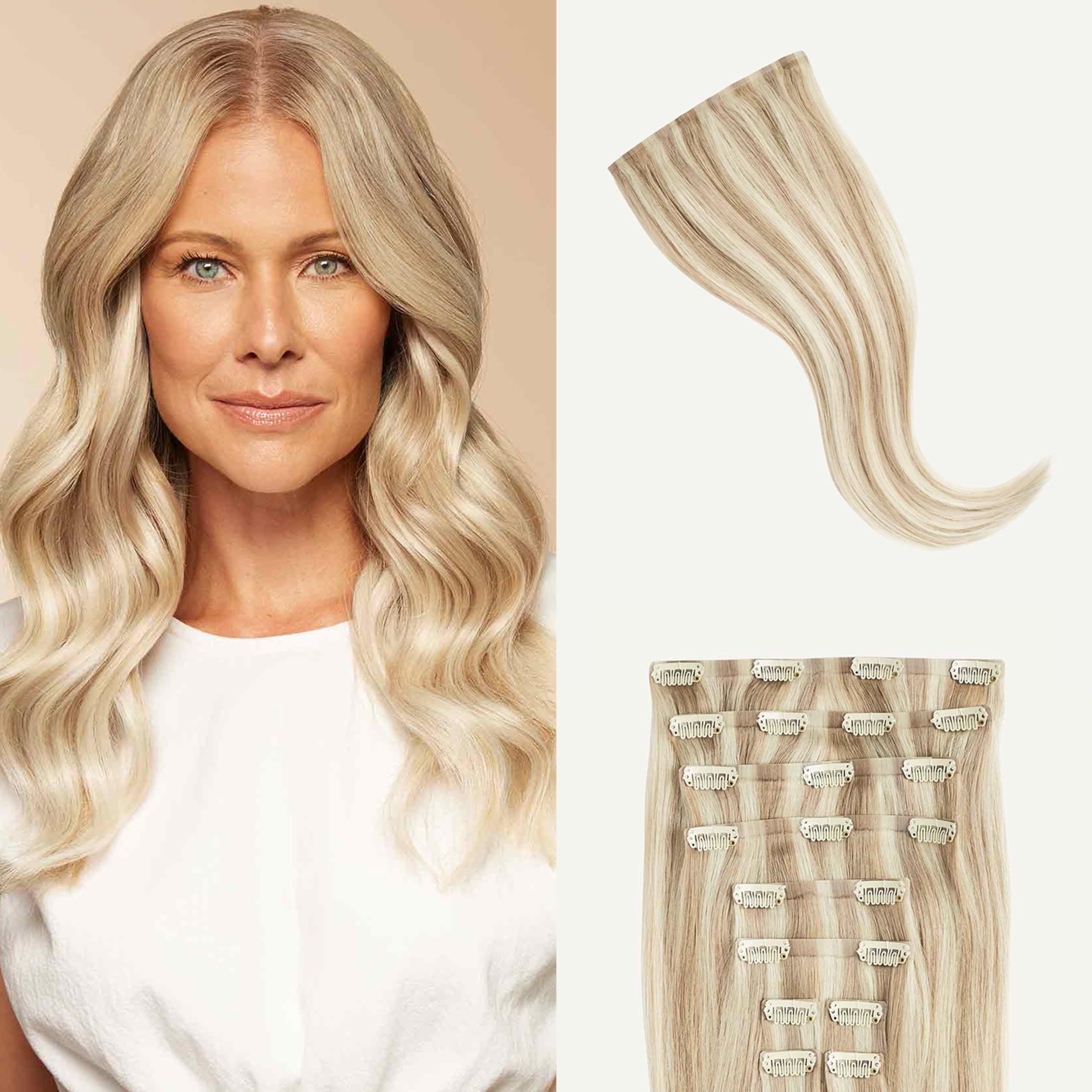 Luxy 100% Remy Human Hair - Seamless Clip-In Hair Extensions - Multi-Dimensional Color for Natural Blending, Adds Volume & Length 160 grams 16" Beige