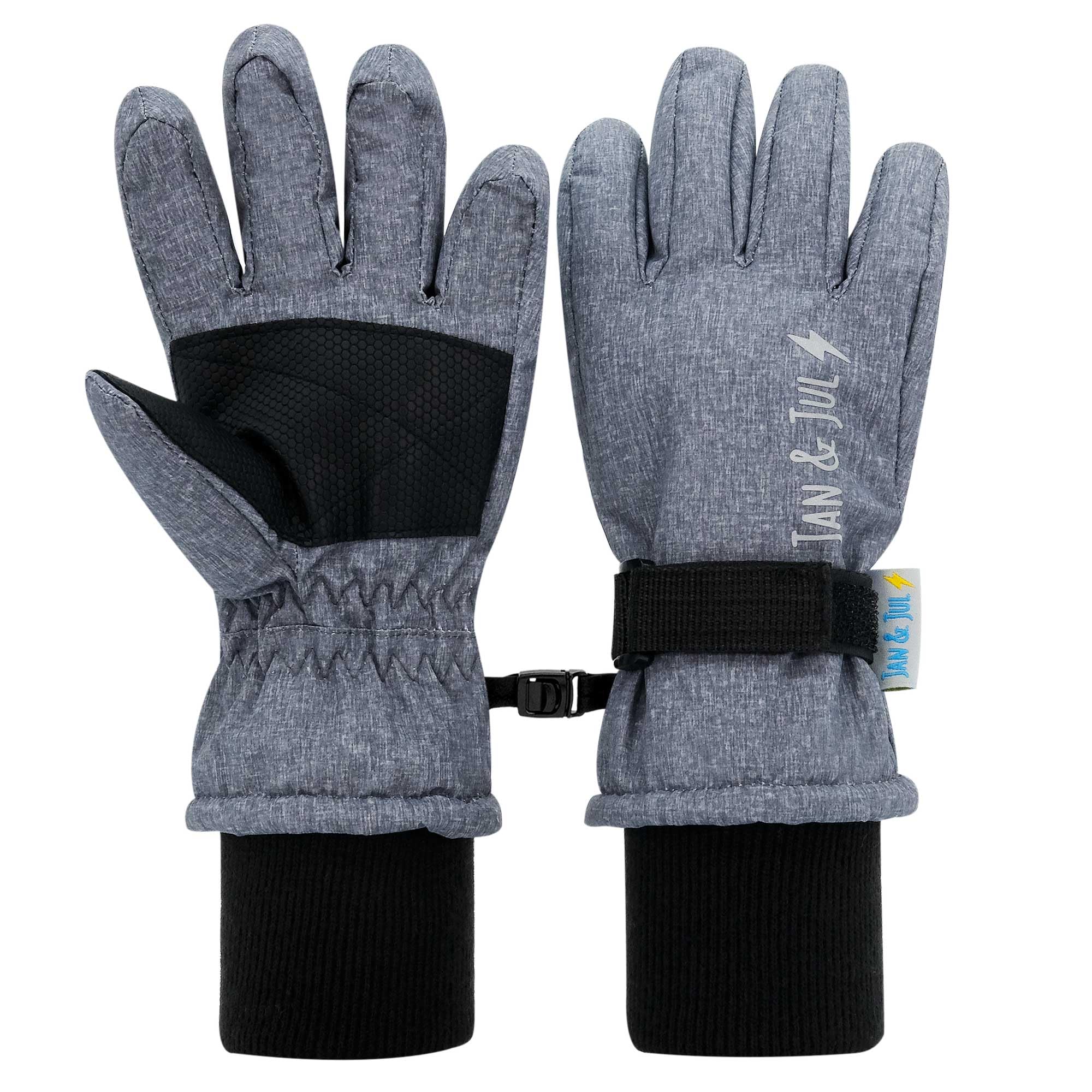 JAN & JUL Toasty-Dry Waterproof Snow Gloves for Boys and Girls (Heather Grey, Size L: 6-8Y)