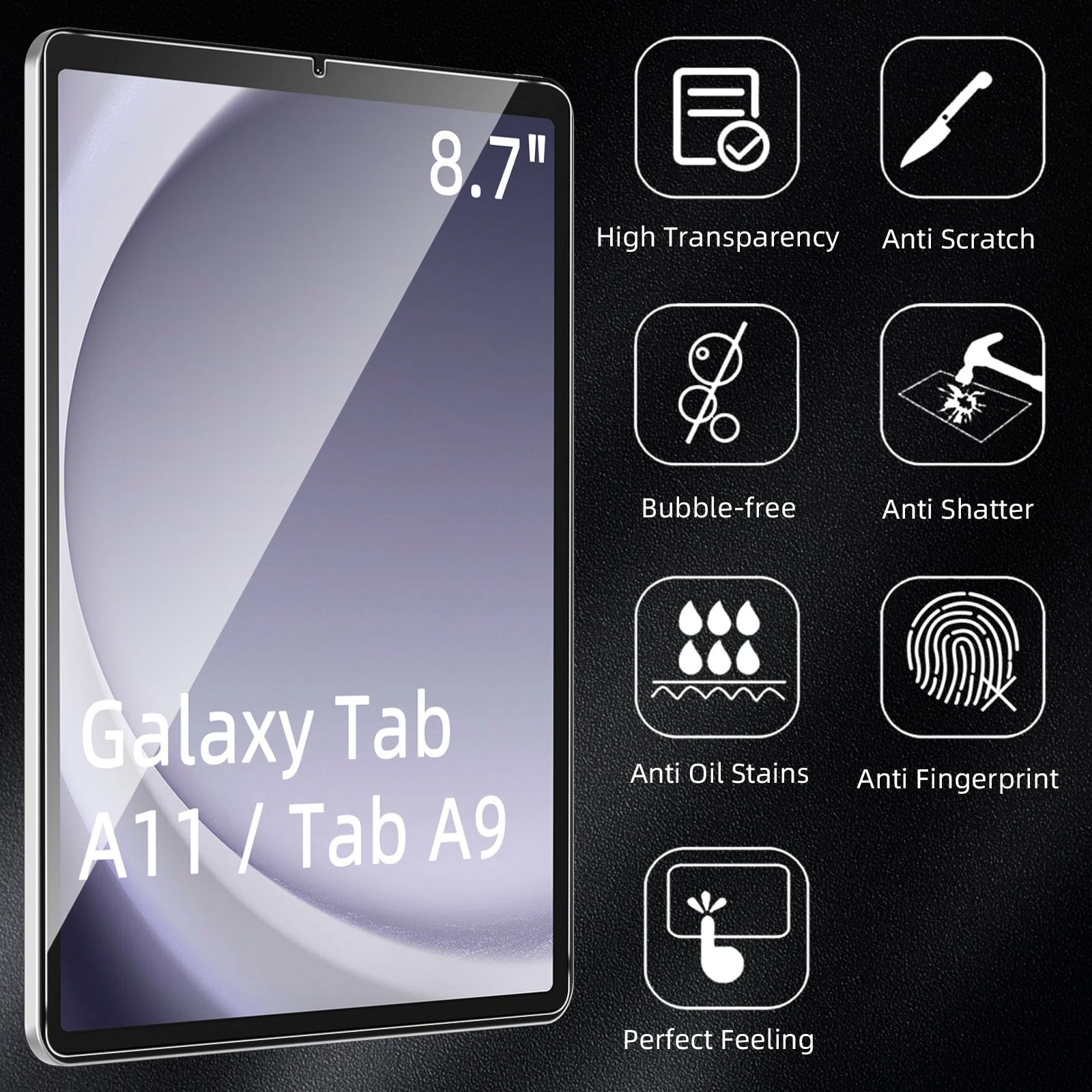 Pellicola Protettiva Vetro Temperato per Samsung Galaxy Tab A11 Tab A9 8,7 Pollici 9H Durezza HD Trasparente
