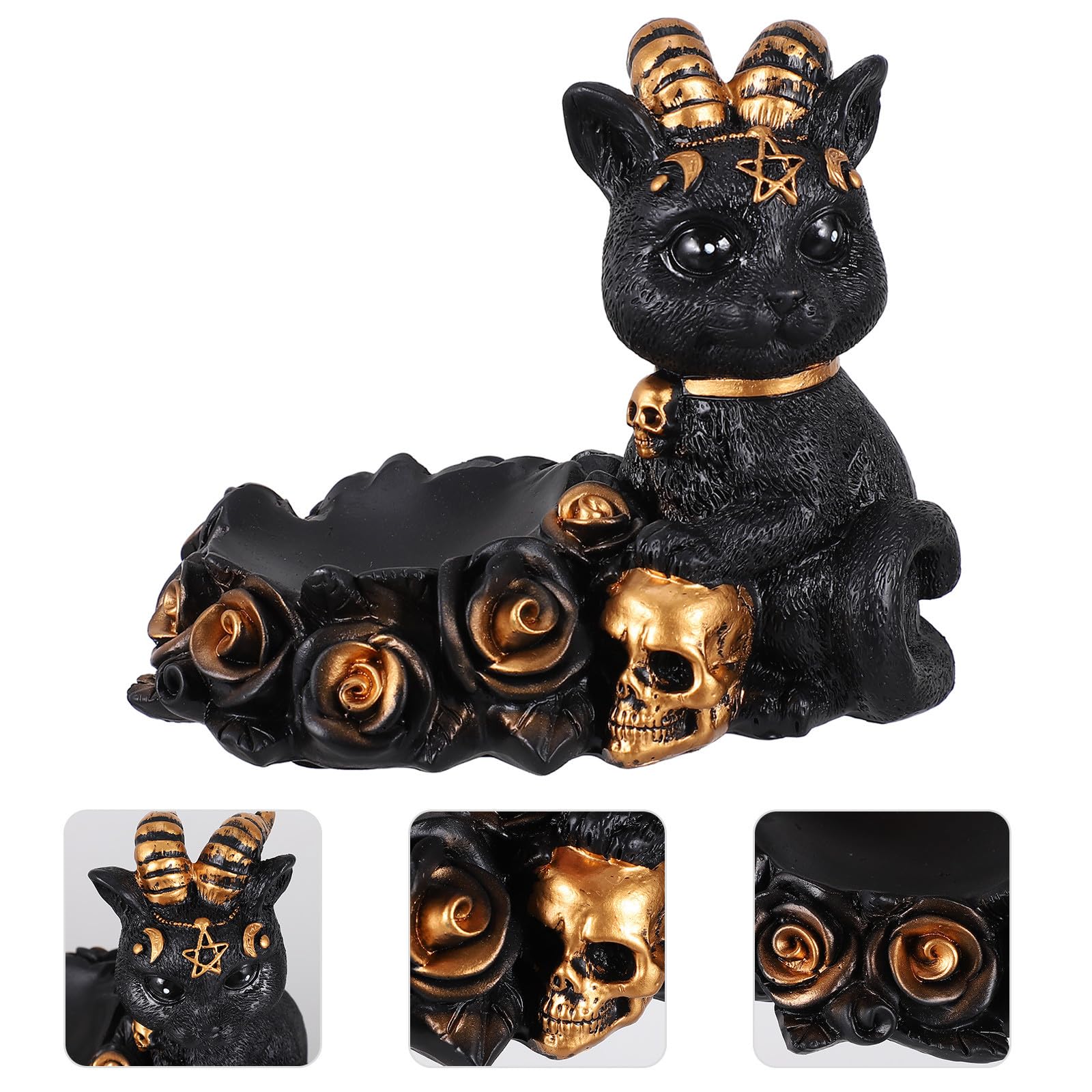OSALADI 3 Piezas Escultura Pequeña de Gato Negro en Resina Base para Bola de Cristal, Decoración Creativa Hogar y Figura Elegante para Escritorio