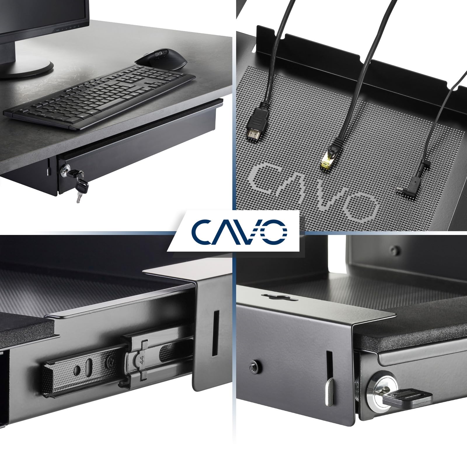 CAVO Cassetto per computer portatile con serratura 480 x 446 x 80 mm nero Cassetto per documenti da scrivania per sottostruttura by SOTECH