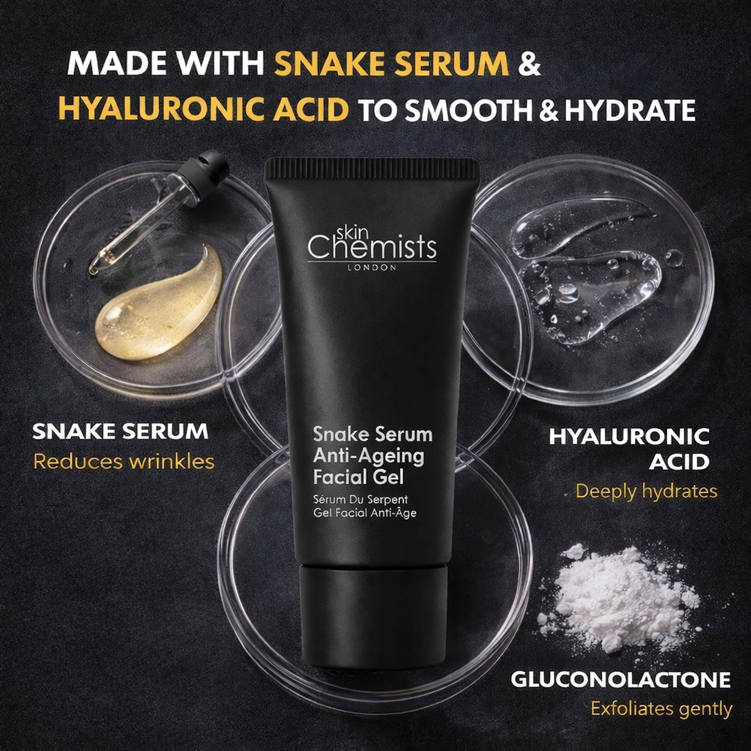 skinChemists Retinol & Bakuchiol Serum with Hyaluronic Acid and Snake Venom Peptide, Anti-Wrinkle Facial Serum for Smoother Looking Skin,1 Fl Oz