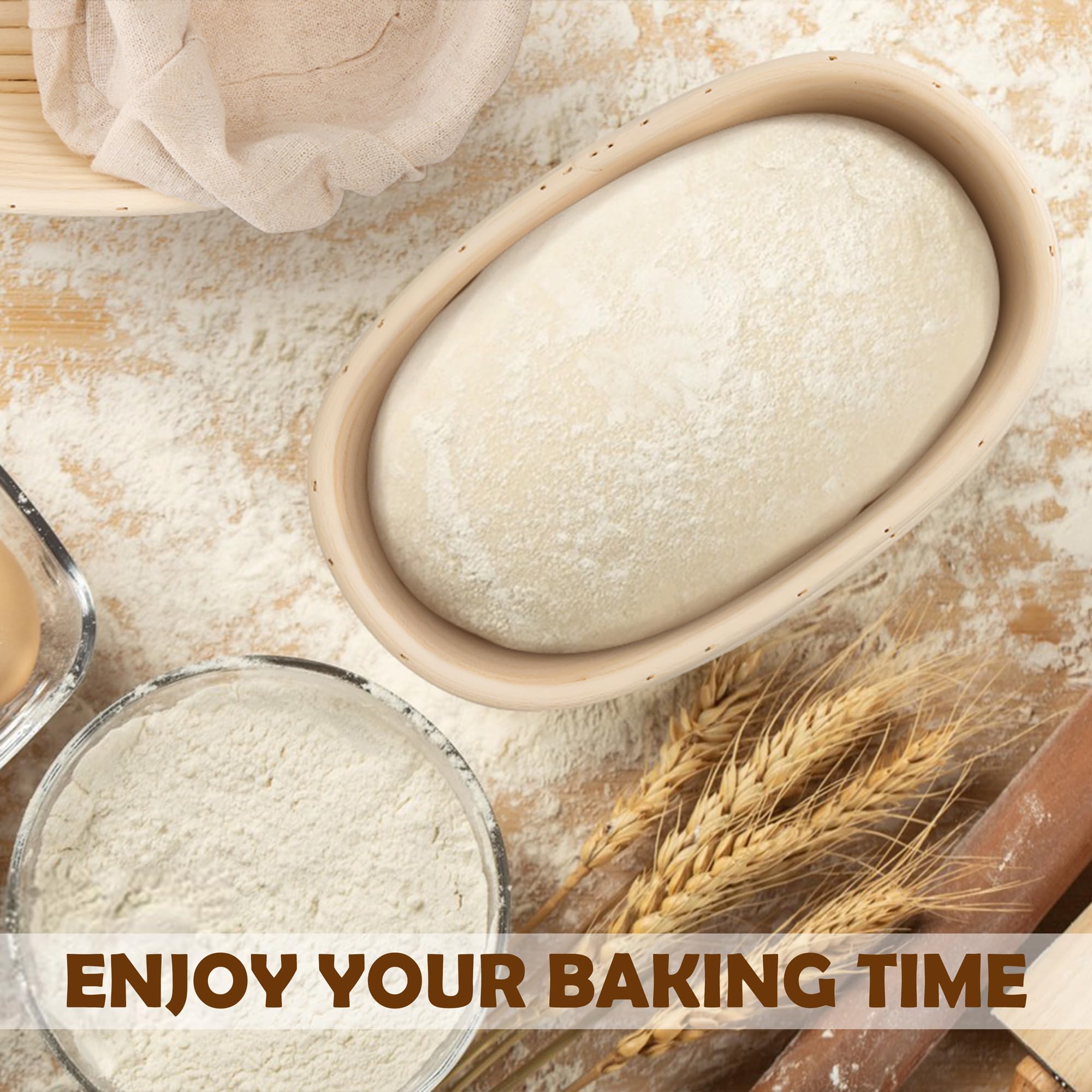 E-far Banneton Lot de 2 corbeilles à pain ovales de 25,4 cm pour lever le pain au levain avec doublures pour la pâtisserie domestique et professionnelle