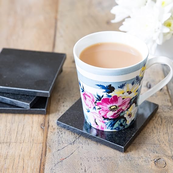 Creative Tops Coasters Set of 4, Pure Granite Coasters for Drinks and Dinking with Cork Back Mats, Set of 4, 10cm (4''), Black
