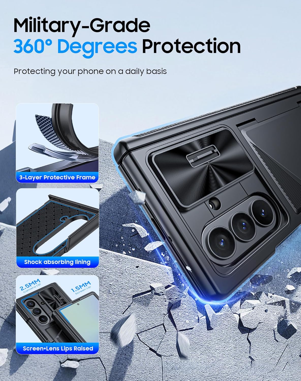for Samsung Galaxy Z Fold 7 Case with Card Holder RFID Blocking, Built in Slide Lens Cover & Hinge Protection & Screen Protector, Shockproof Wallet Case for Z Fold 7 (Black)