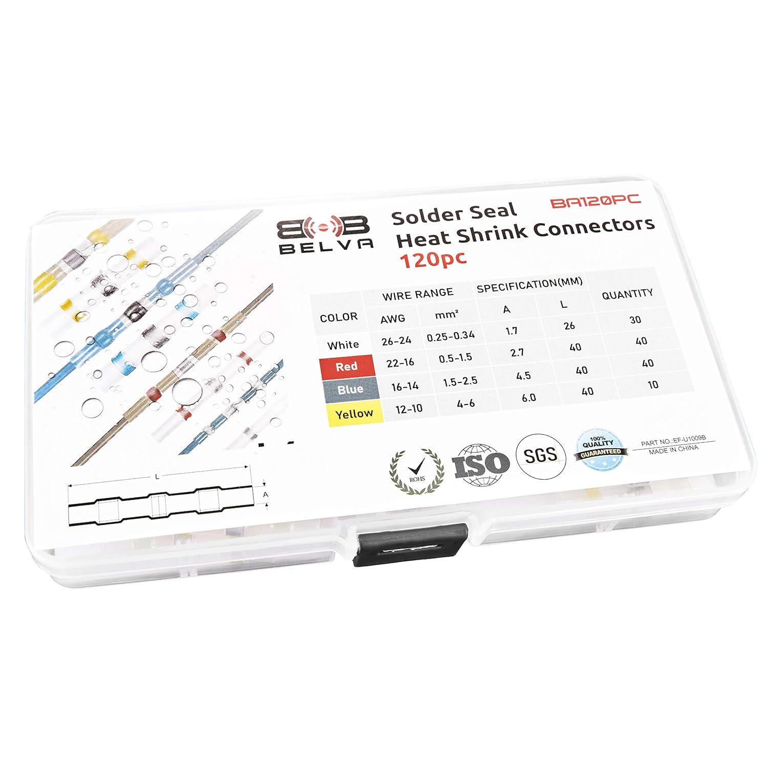 Belva 120pc of Waterproof and Sealed Solder Seal Electrical Heat Shrink Wire/Butt Connectors Terminals
