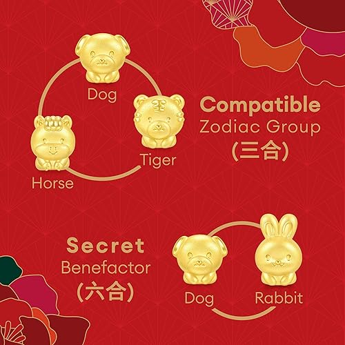 Miniatura 4 de CHOW SANG SANG 999 - Pulsera de dijes mini de oro sólido de 24 quilates del horóscopo chino, encantadora y linda, con animalitos para mujer