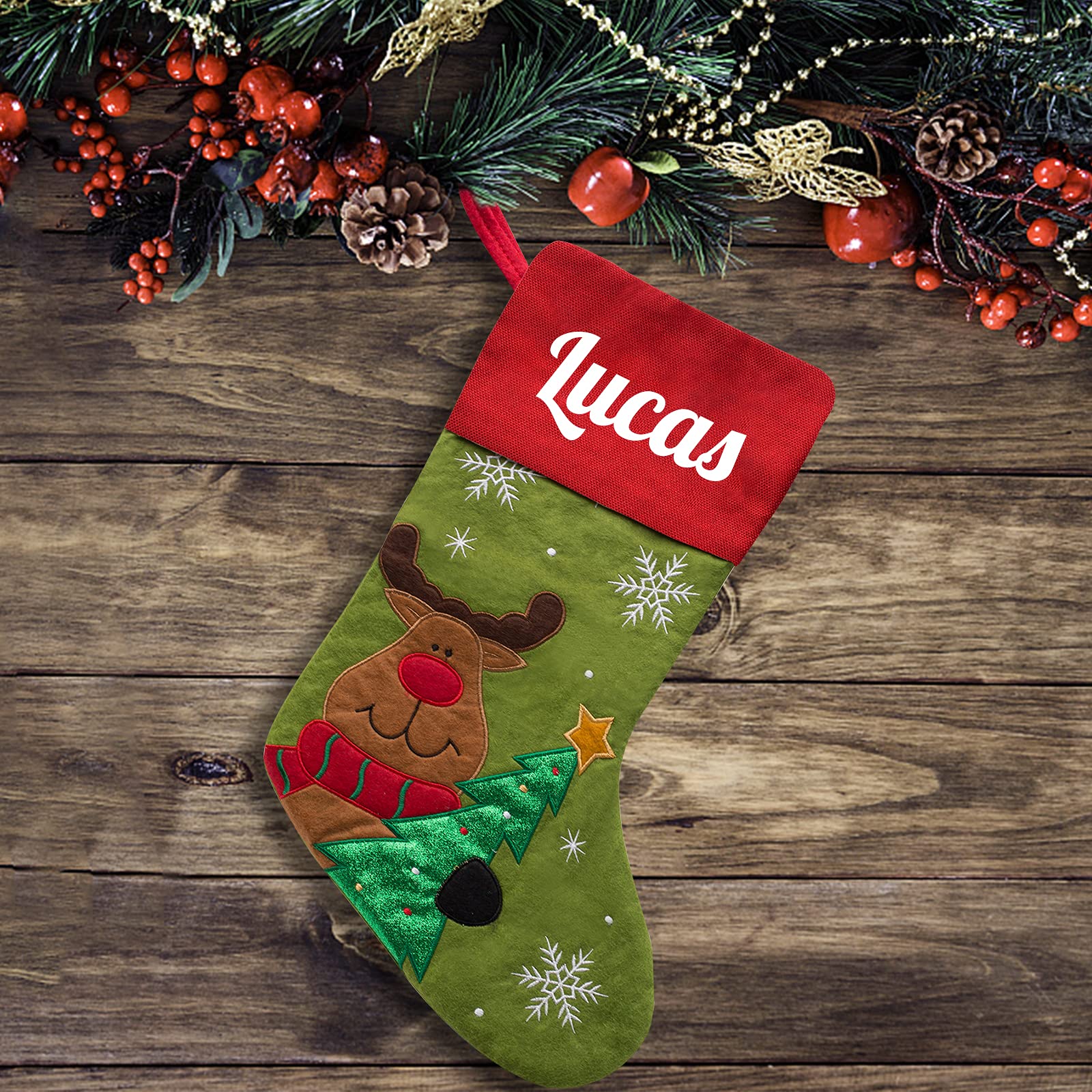 SkartamPersonalised Christmas Stockings with Name for Adults Kids, Custom 1 2 3 4 6 Pack Xmas Stockings Hanging Decorations for Fireplace Tree - 20 inch