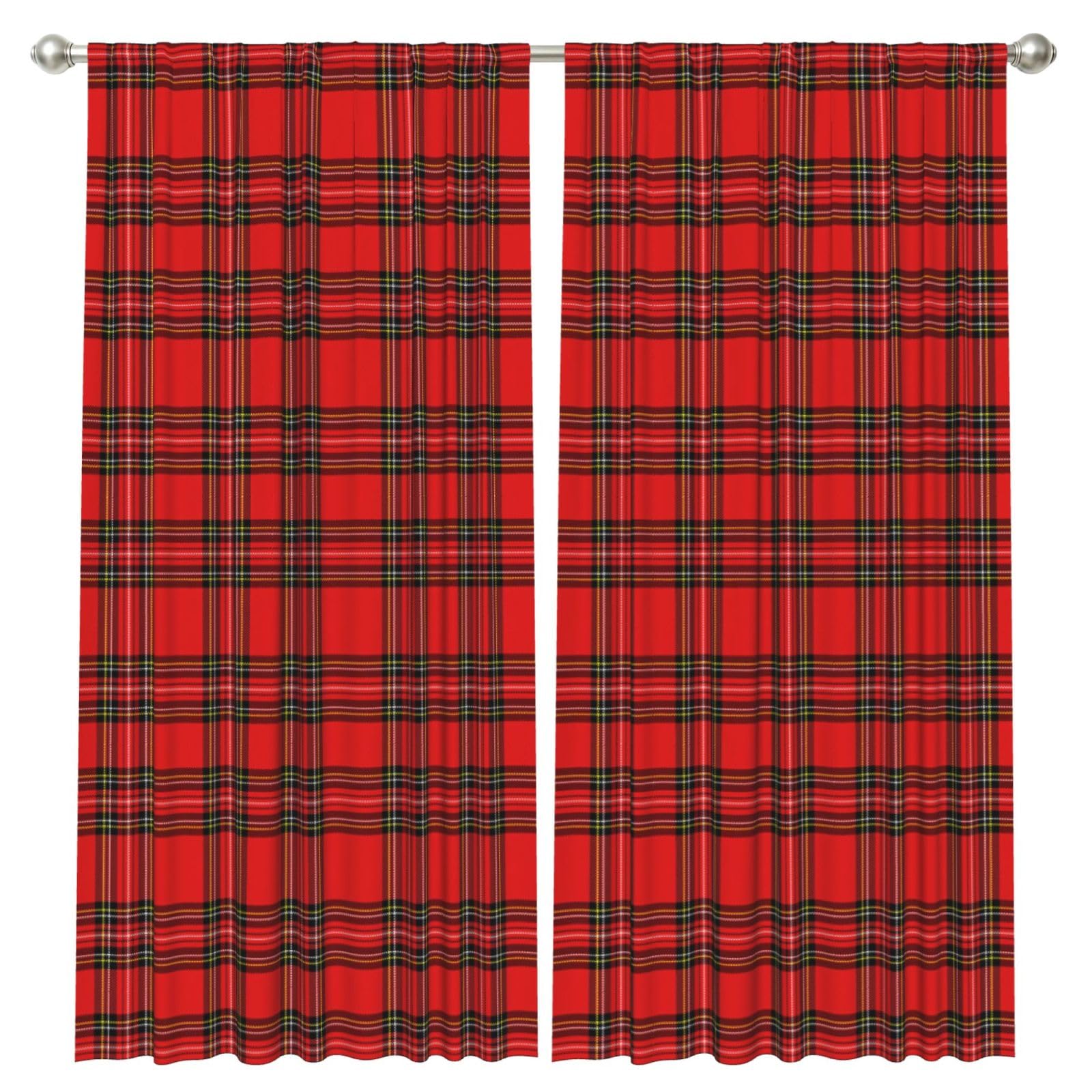 InOmak Christmas New Year Tartan Plaid Scottish, 2 Panels Window Curtains 52 x 84 Inch Blackout Curtains for Living Room Bedroom