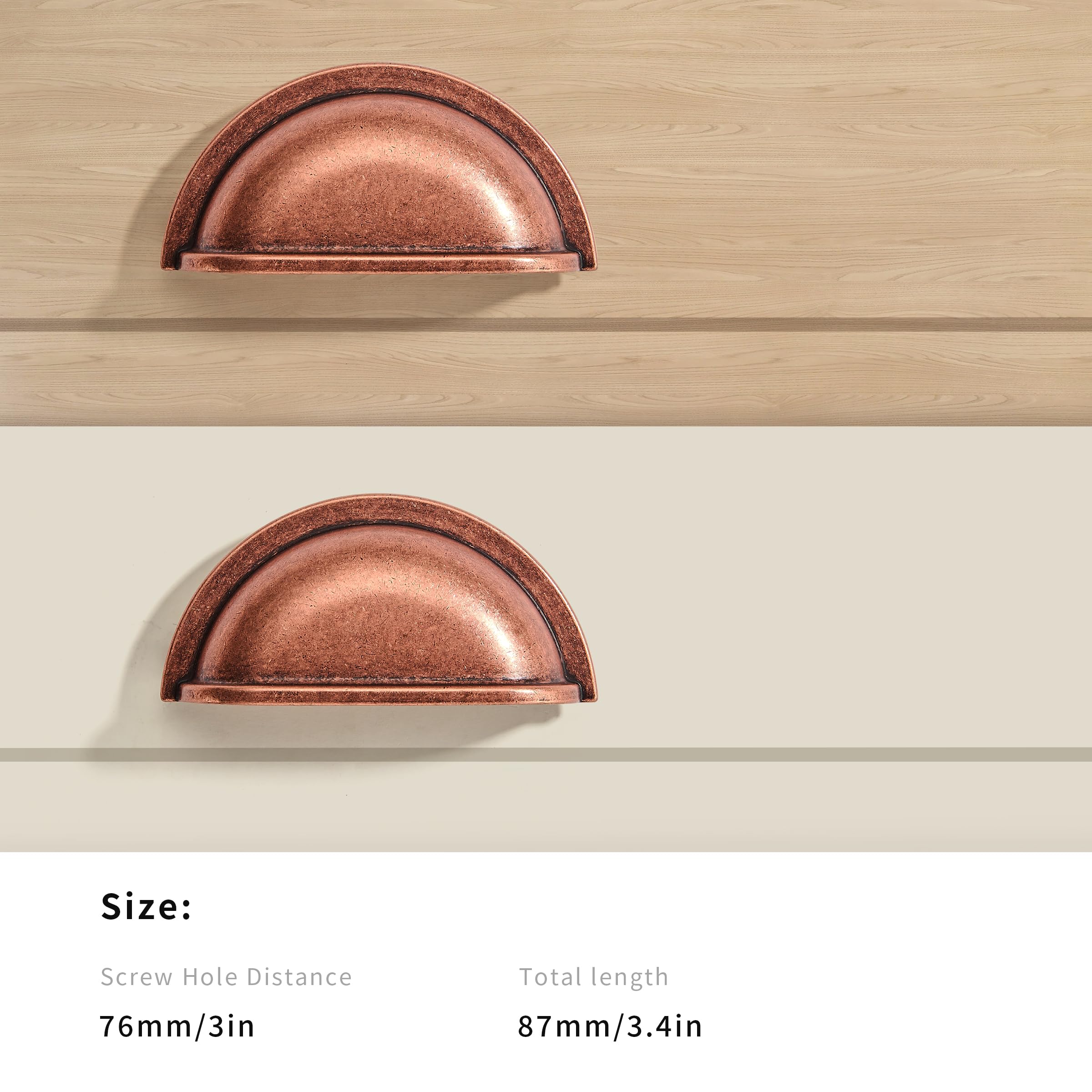 KHTUMEWARE-90002 Antique Copper Cabinet Pulls CTC 3 in (76 mm) 10-Pack in Antique Copper — KHTUMEWARE