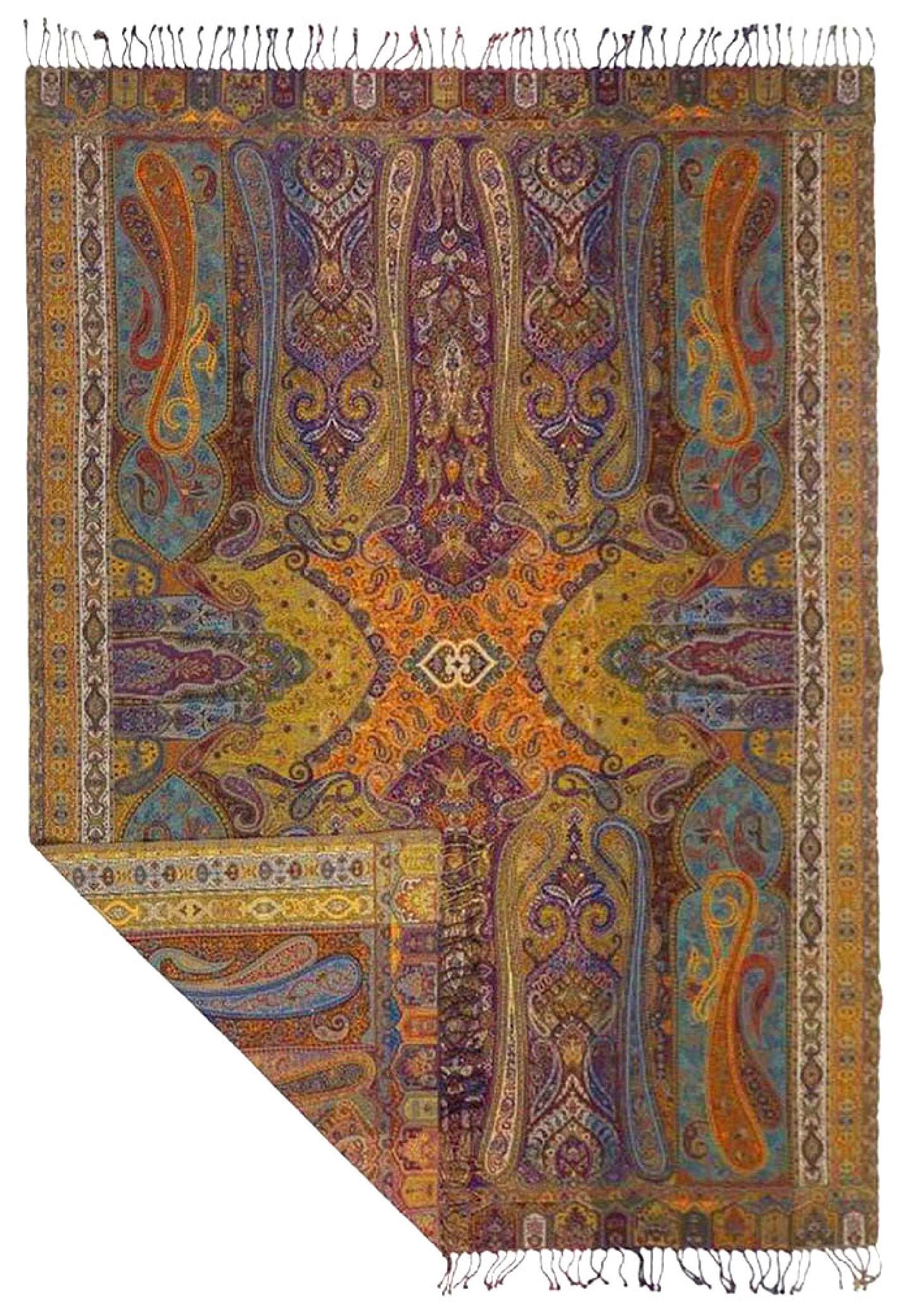 Lorenzo Cana - 96322 - Couverture jacquard tissée en coton avec la laine mérinos d'agneau mérinos - Couverture de canapé - Couverture de pique-nique - Plaid multicolore cachemire 140 cm x 200 cm
