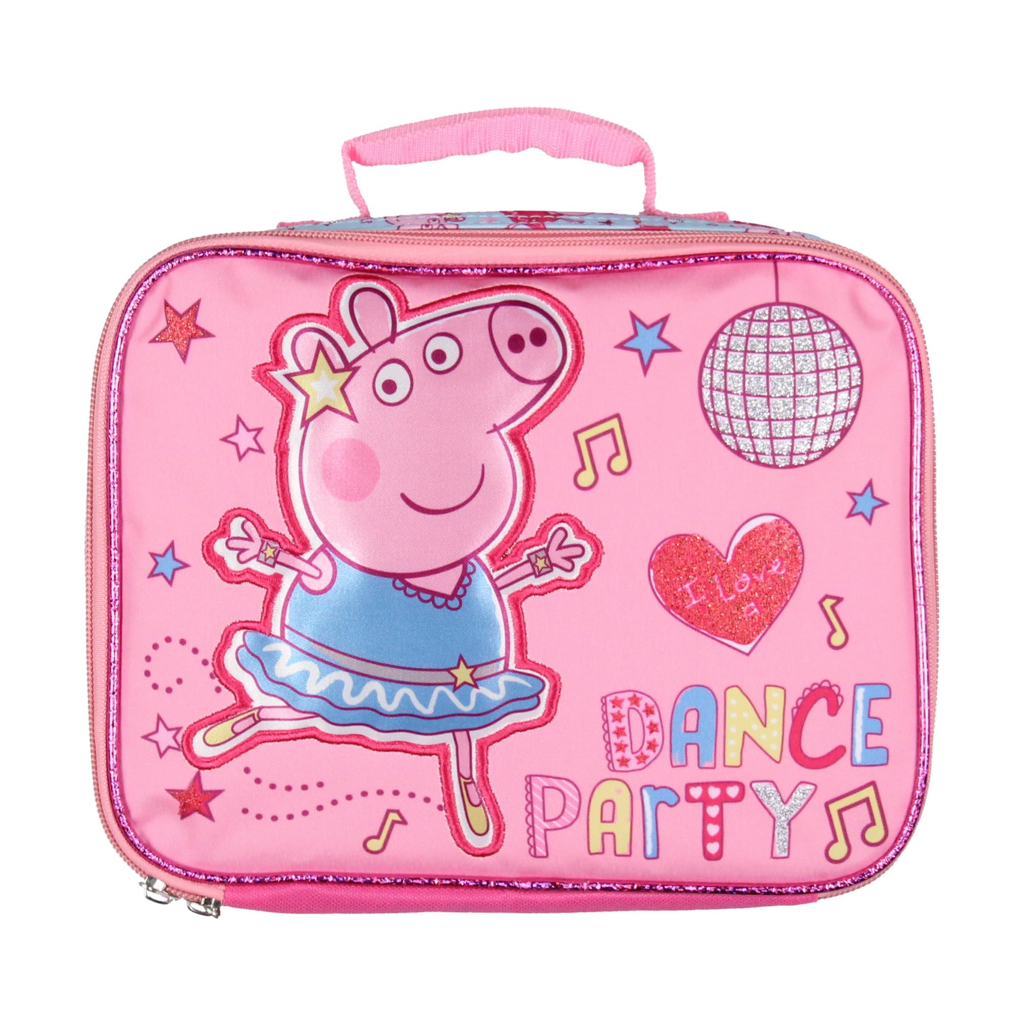 AI ACCESSORY INNOVATIONS Peppa Pig Lunch Box Glitter Dance Party Insulated Lunch Bag Lunch Tote For Kids