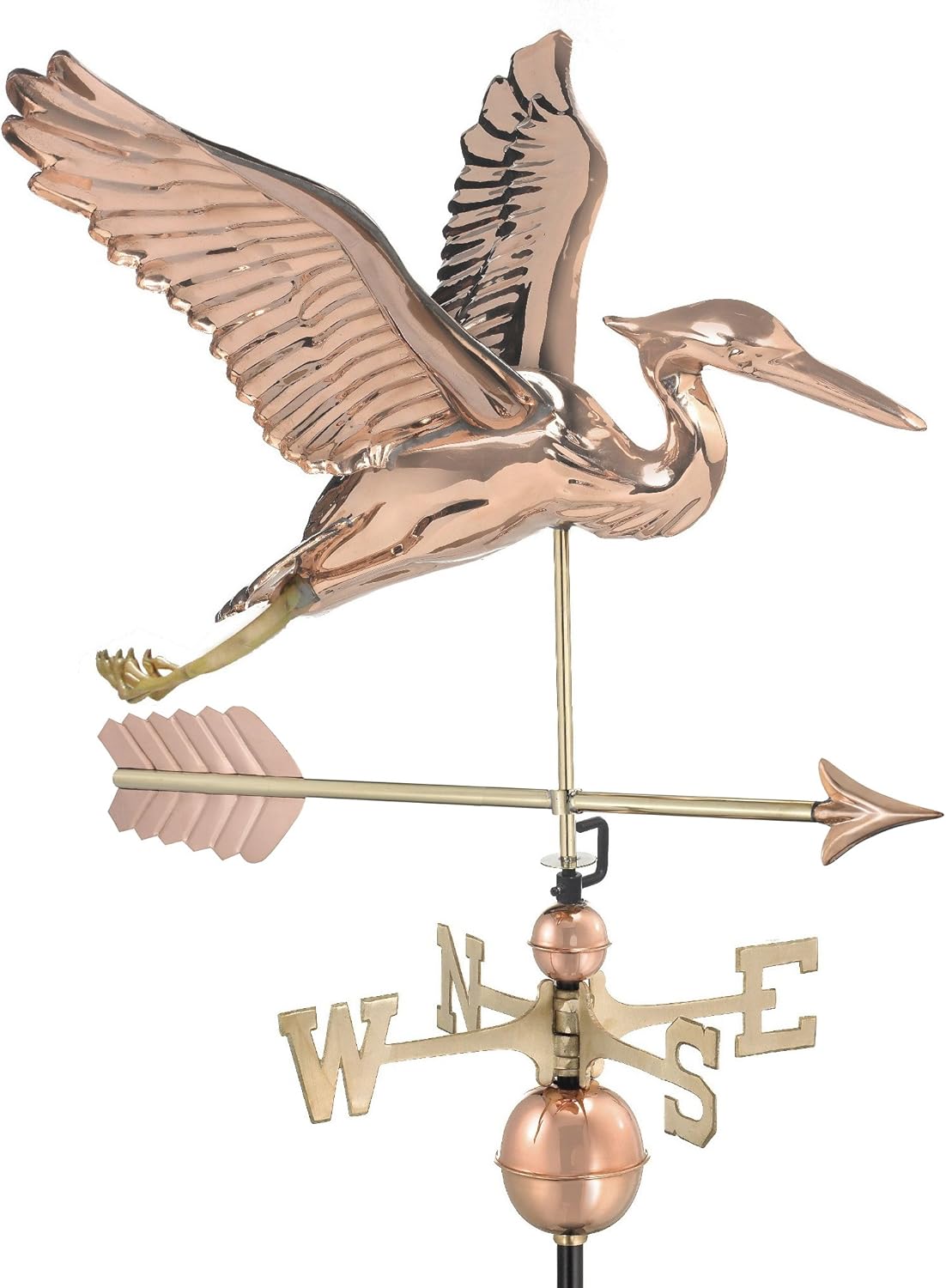 Good Directions Polished Copper Heron Weathervane – Decorative Rooftop Accent for Barns, Homes, Sheds, and Cupolas – Durable & Handcrafted