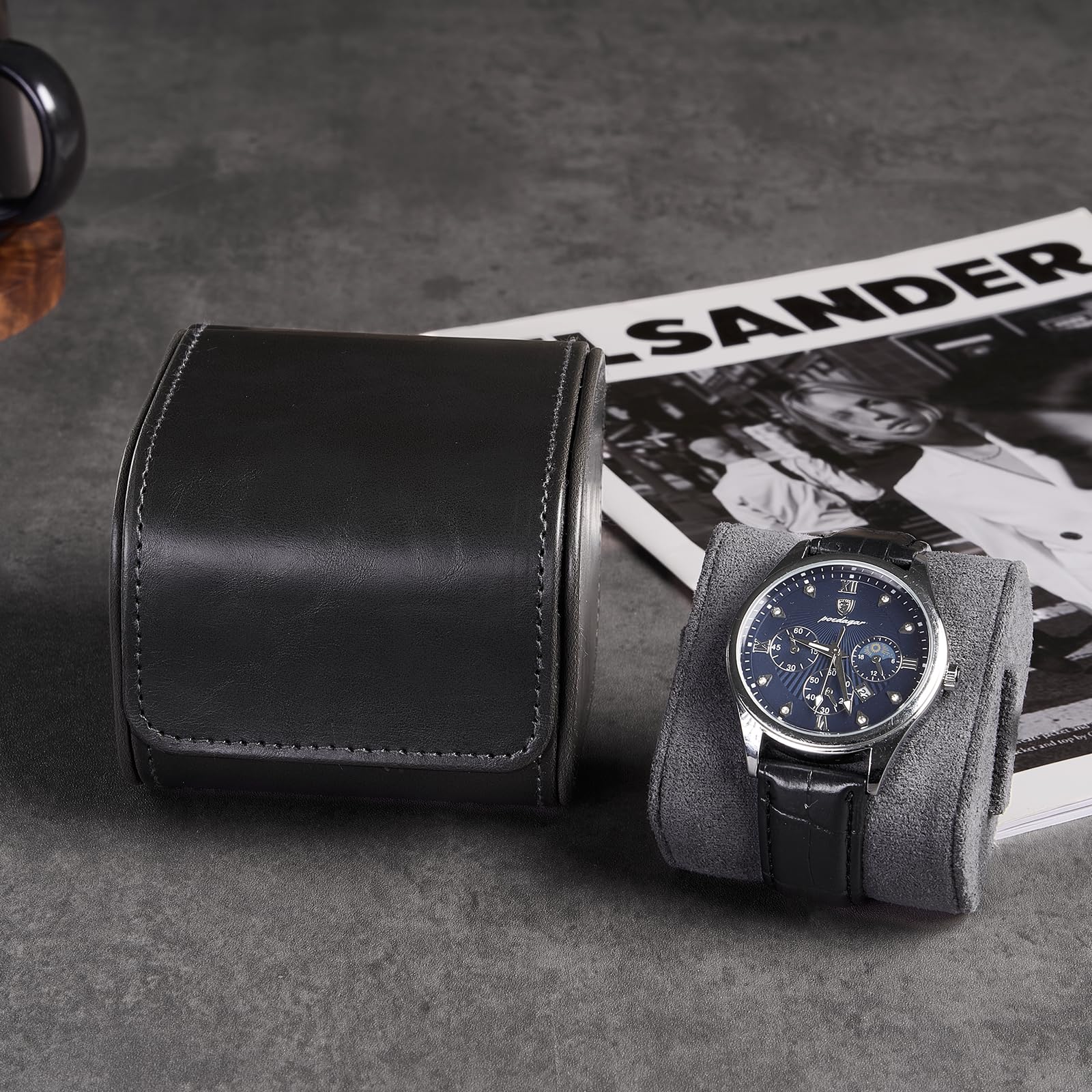 ProCase Uhrenrolle für 1 Uhr, Uhren Reiseetui Uhrenkoffer-Rolle Travel Watch Box Case Uhrenaufbewahrung Reise Uhrenetui- Schwarz