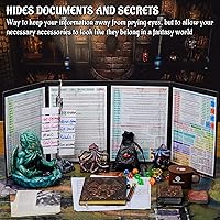 Vista 2 de CZYY DND Pantalla de Dungeon Master de Cuatro Paneles con Bolsillos, Cuero Sintético con Relieve 3D con Cthulhu - Incluye Insertos de Pantalla DM