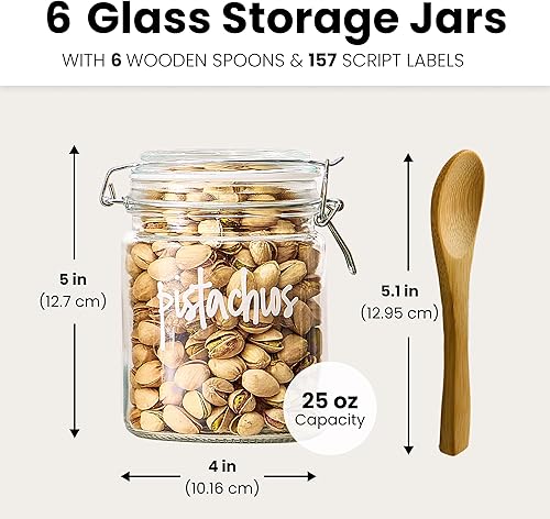 Miniatura 3 de Talented Kitchen Paquete de 6 tarros herméticos de almacenamiento de alimentos con tapas, tarros de vidrio transparente de 25 onzas, junta de
