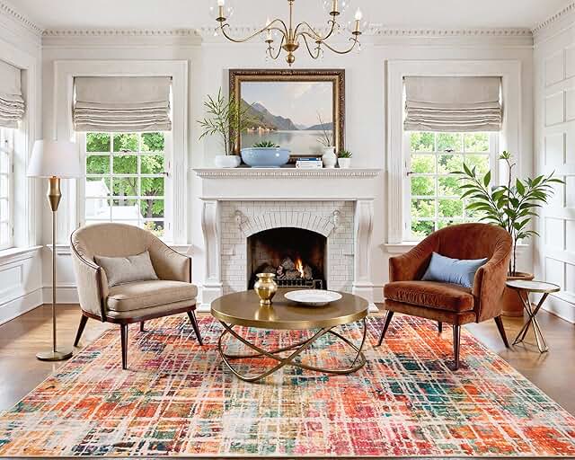 Beeiva Multi Color Washable Area Rugs 8x10, Colorful Abstract Non Slip F...