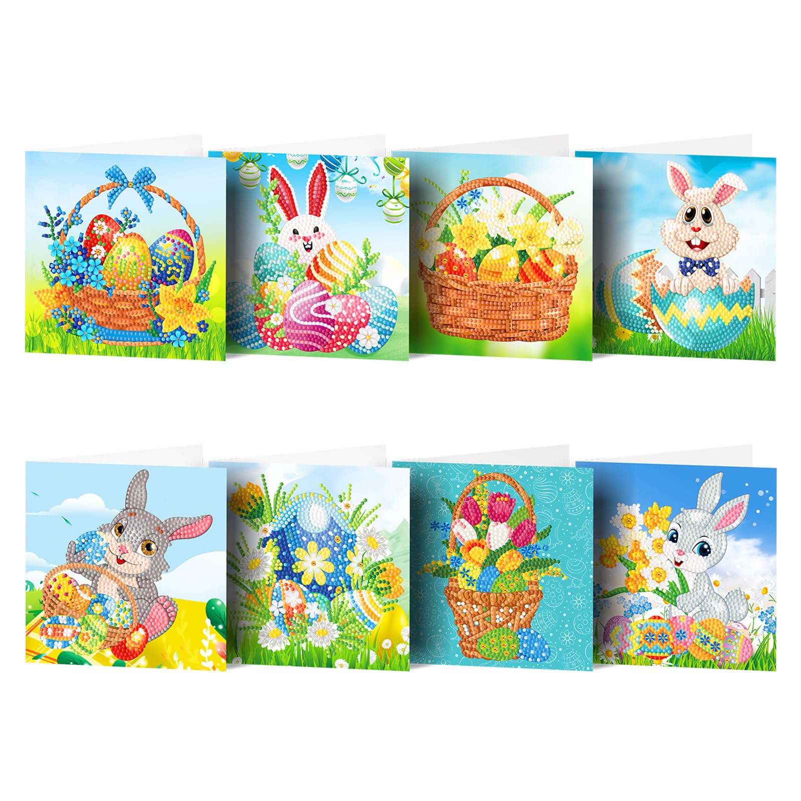 POETRYDRAW 8PCS Easter Egg Rabbit Diamond Art Greeting Card Kits with Envelopes for Adults DIY Crafts Gift