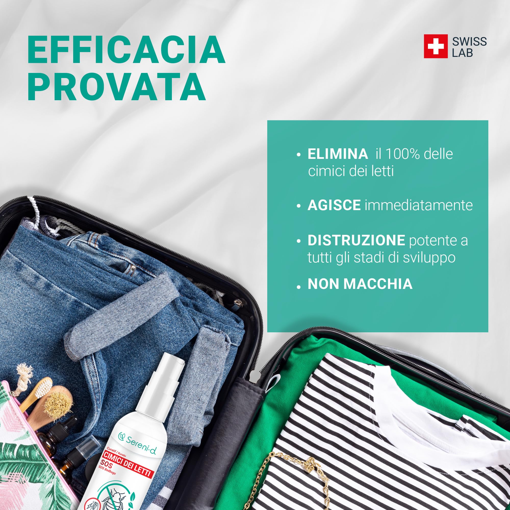 SOS ANTI CIMICI DA LETTO CHOC - Spray Insetticida CHOC - Disinfestazione facile e rapida delle cimici da letto - Trattamento naturale con Oli Essenziali e Fiore di Piretro Vegetale - Swiss Lab