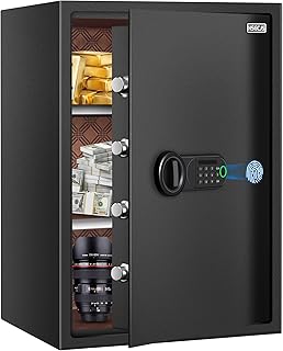 HSGCJS Grande cassaforte per impronte digitali – Cassaforte biometrica per la casa con tastiera digitale, cassaforte di sicurezza con luce a induzione e pelle, salvadanaio per gioielli, contanti