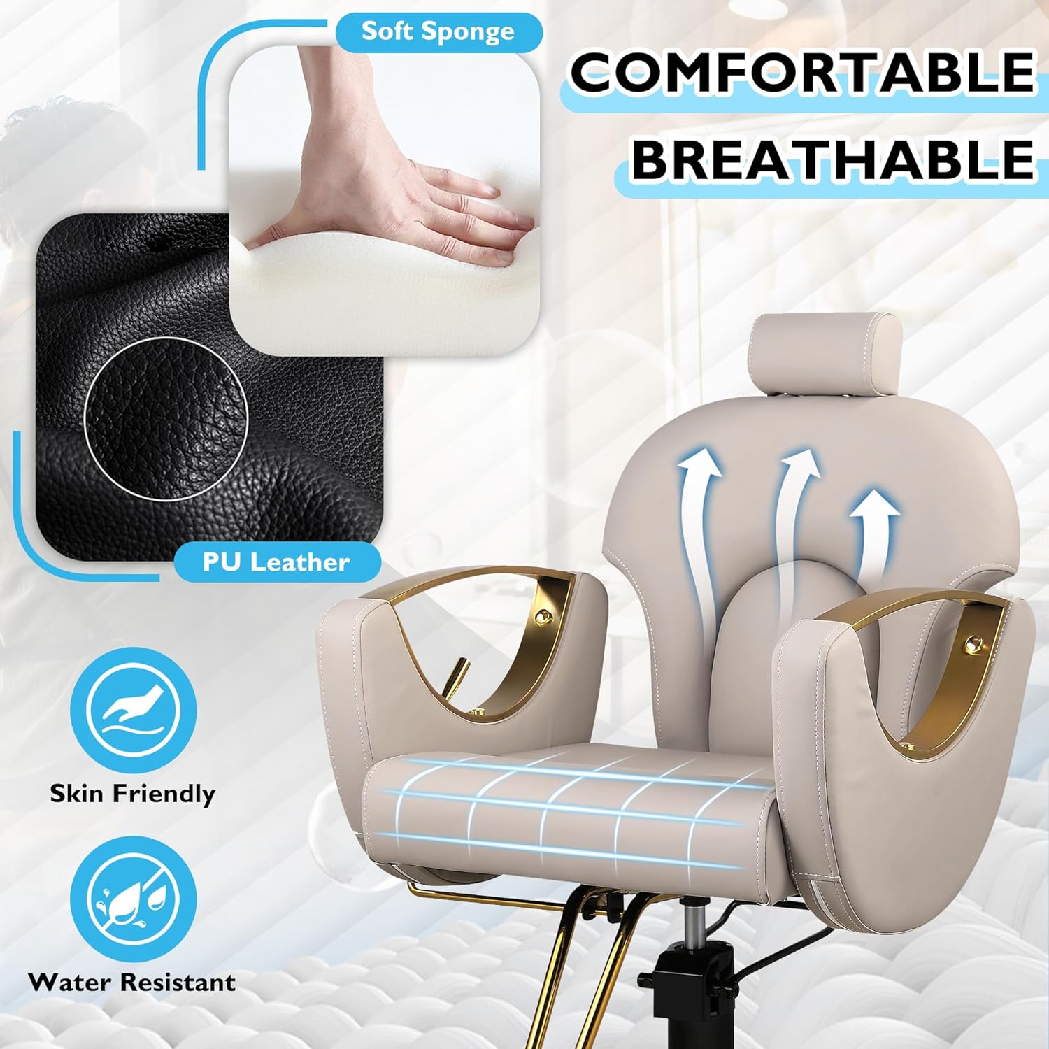Salon Chair for Hair Stylist, Reclining Barber Styling Chair Hydraulic, 360 Degree Swivel, Spa Shampoo Beauty Makeup Artist Tattoo Equipment for Home Barbershop, Max Load 400 Lbs, Light Grey