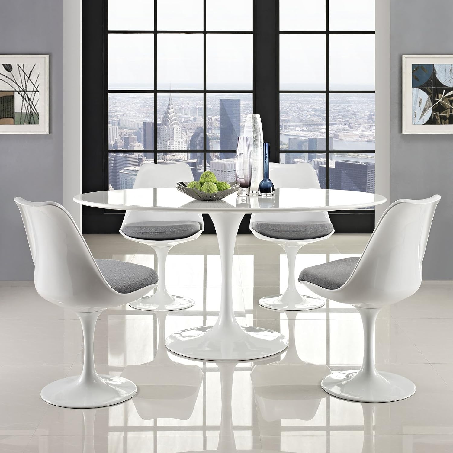 Modway Lippa 60-Inch Oval Dining Table in White