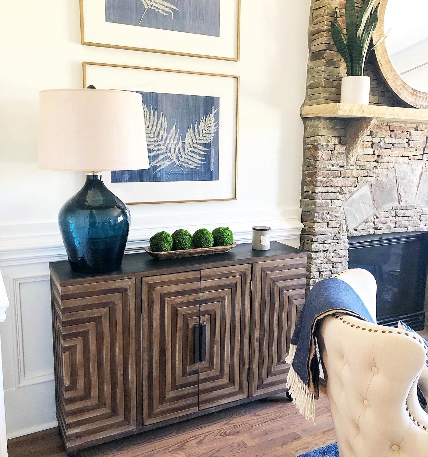 MY SWANKY HOME Elegant Dark Blue Gourd Glass Table Lamp | Midnight White Shade Traditional