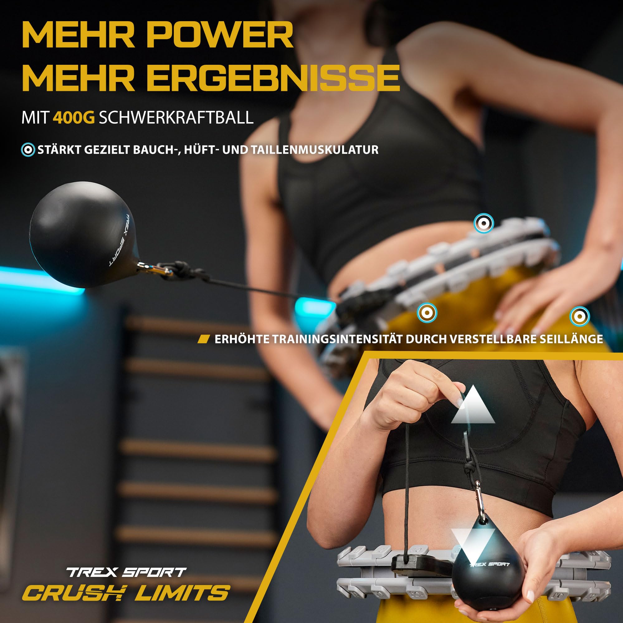 TREX SPORT Smart Hula Hoop Reifen Erwachsene mit Zähler und Gewicht Kugel TX-020CHH | LCD Display, 24 Segmente verstellbar, Massage mit Noppen