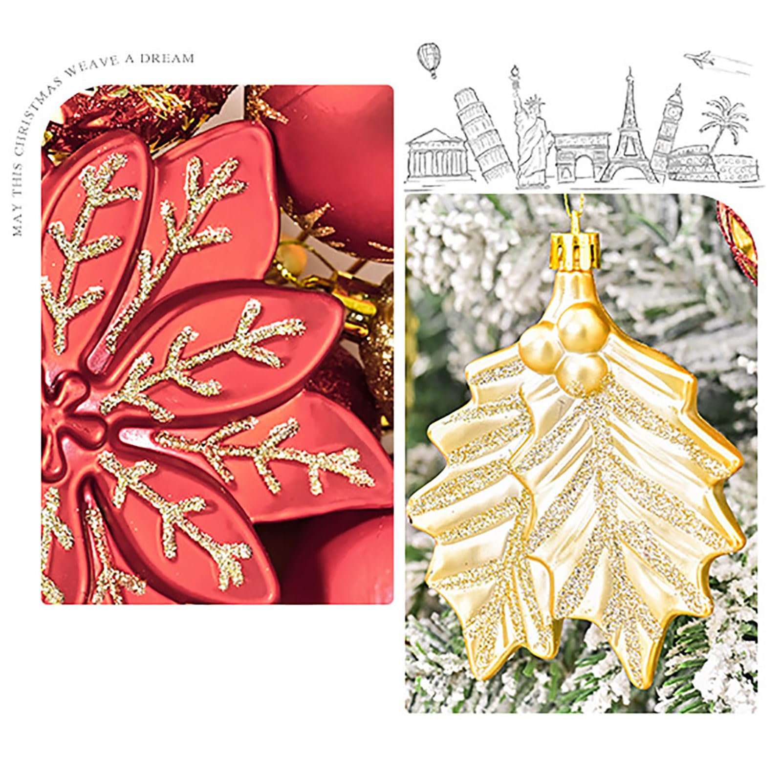 110Pcs Boule d'arbre de Noël,Boules en Plastique Incassables pour Décorations,Peint Boules Noel avec Lanières pour Noël Trees Thanksgiving Decorations Intérieures ou Extérieures